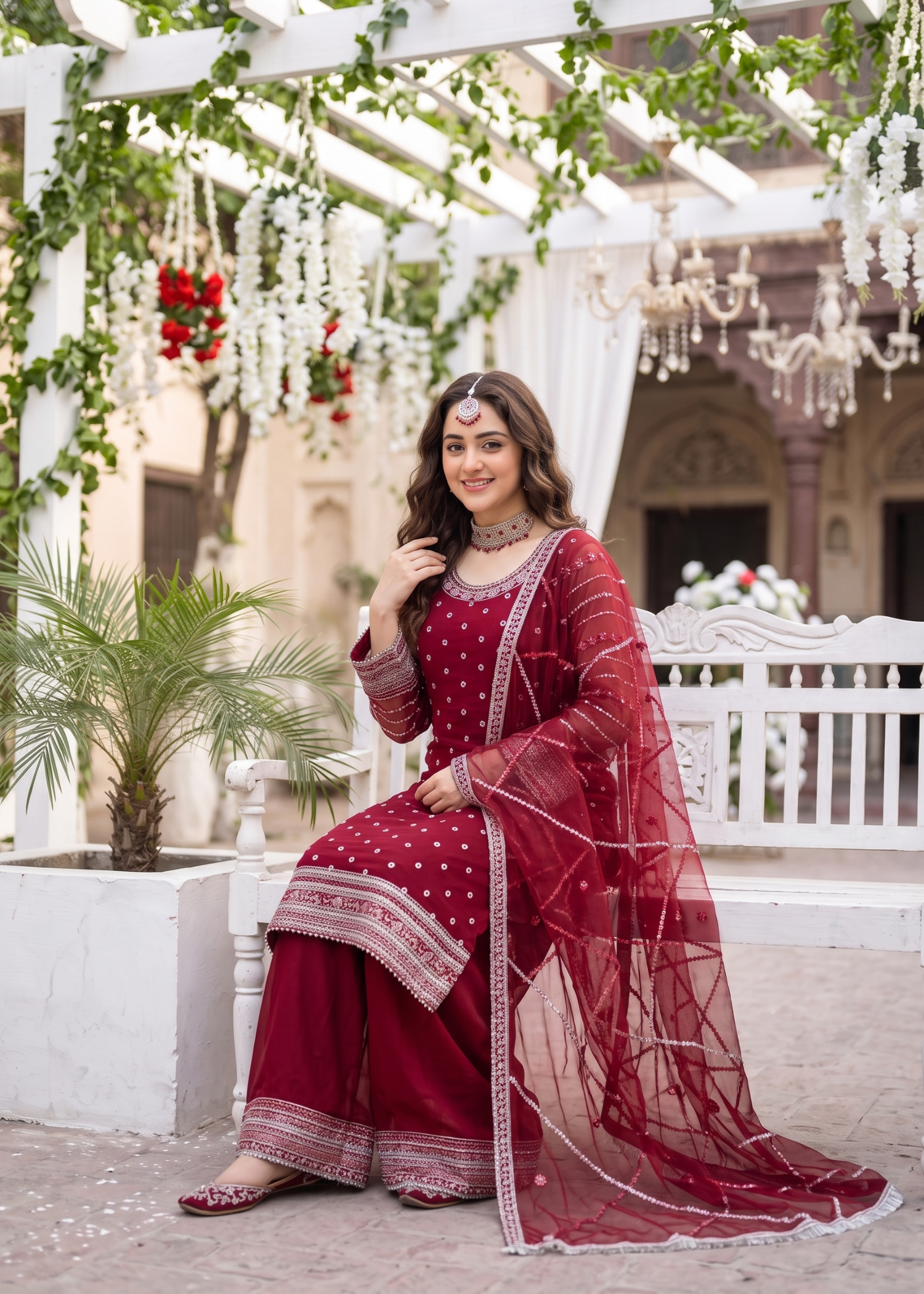 chiffon Kurta Set in Sangria