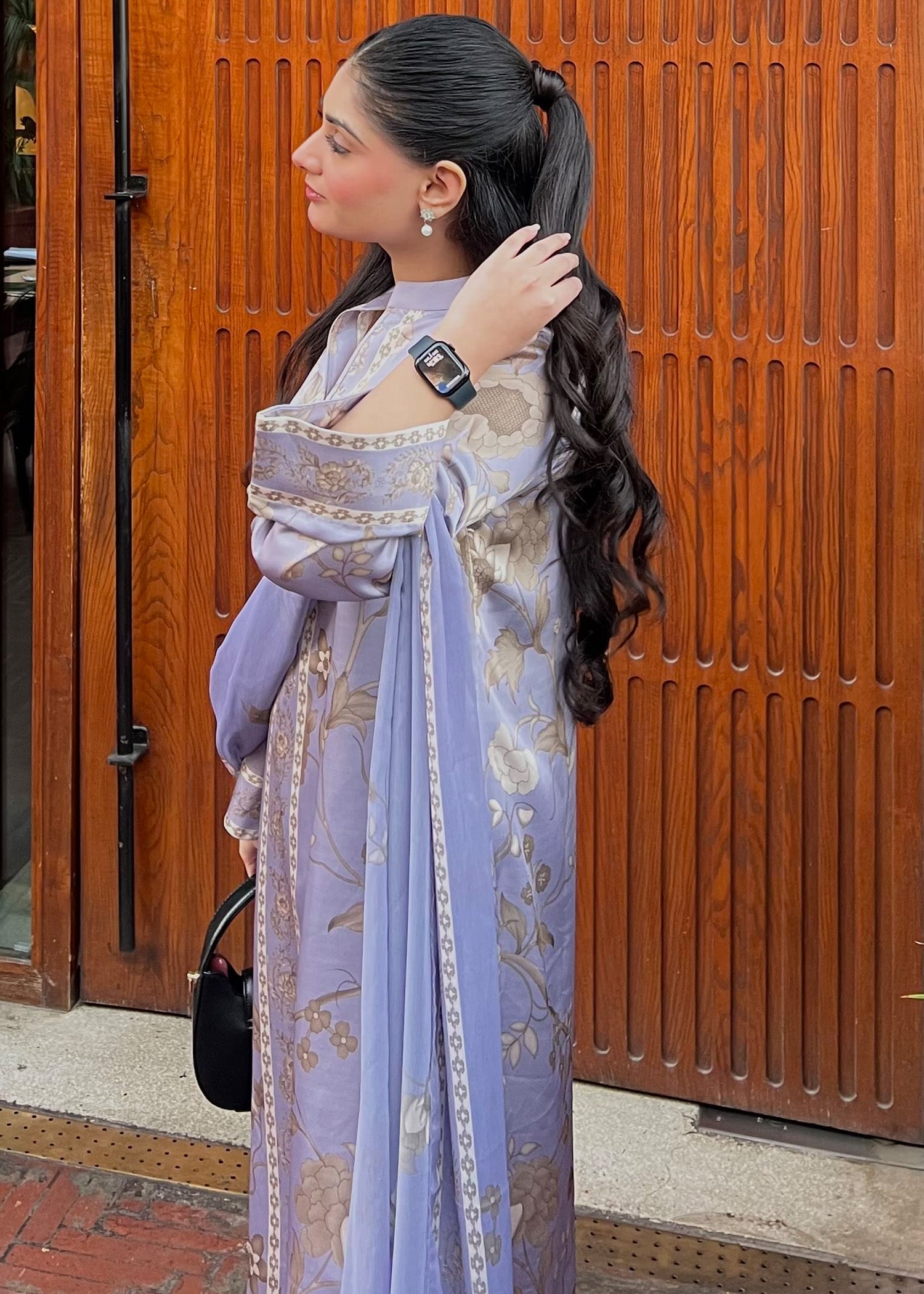 satin silk Kurta Set in Lilac