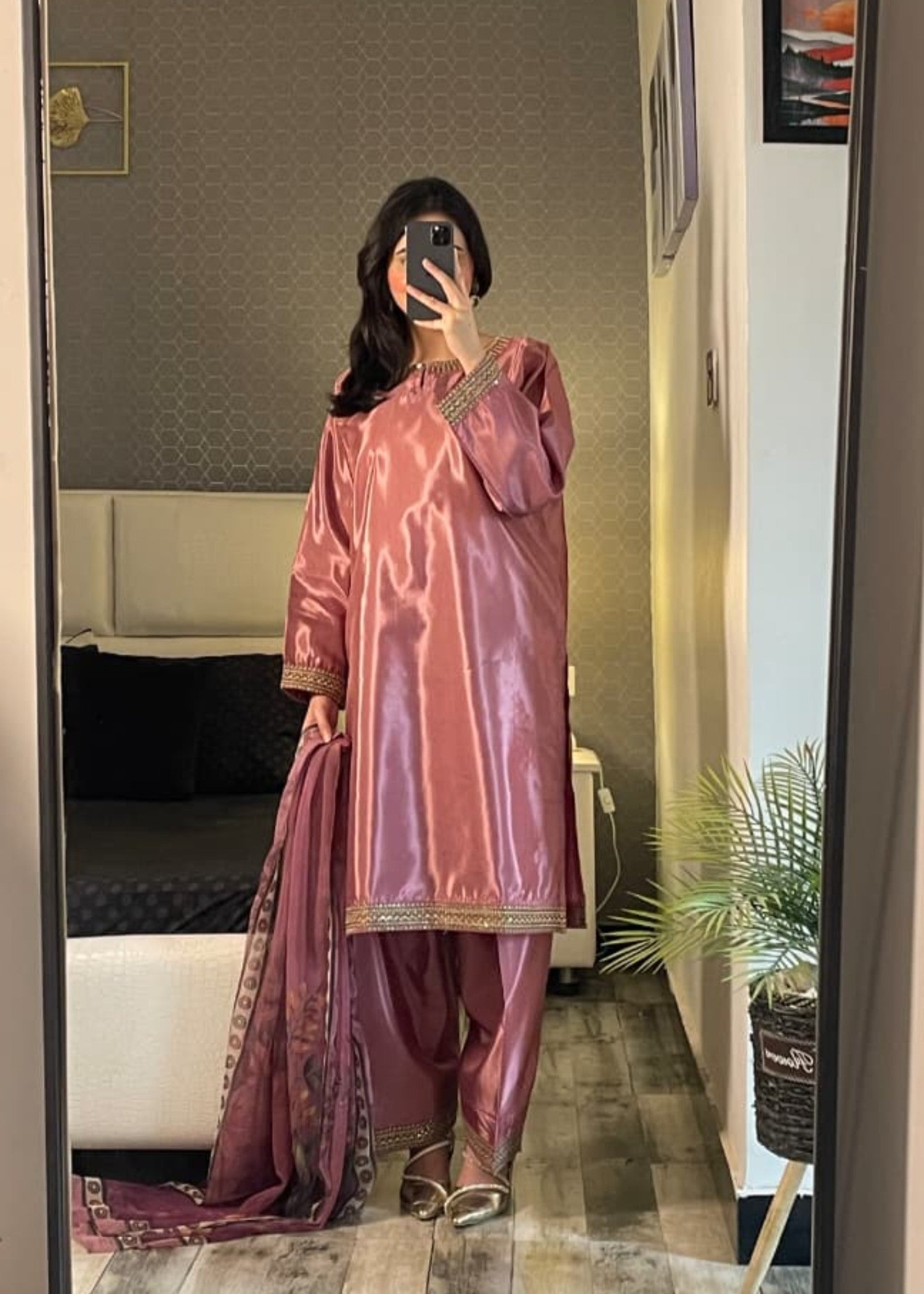 silk Kurta Set in Pink