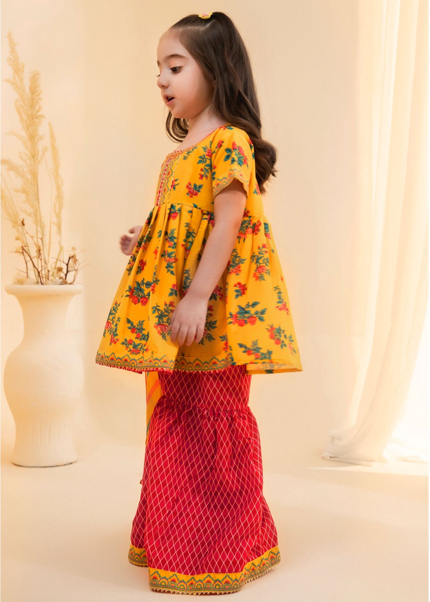 poly lawn Gharara in Mustard