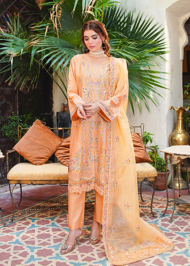 lawn Kurta Set in Marmalade orange