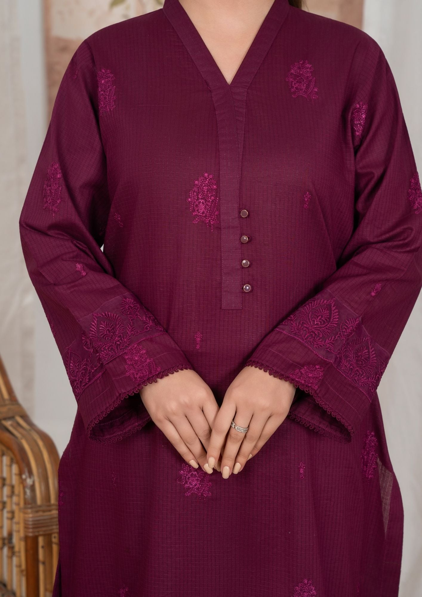 lawn Kurta Set in Wine red