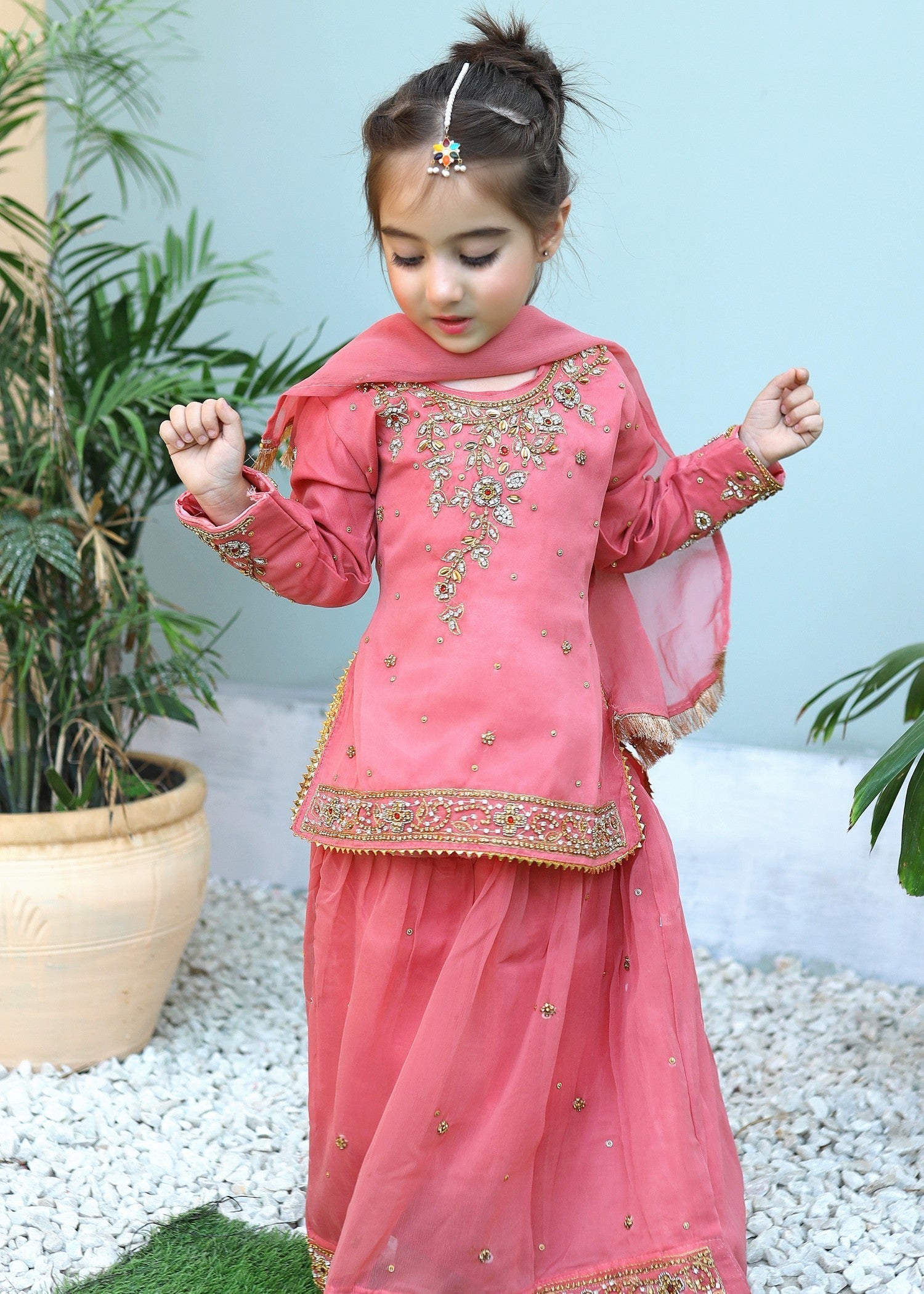 chiffon Lehenga in Cotton candy pink