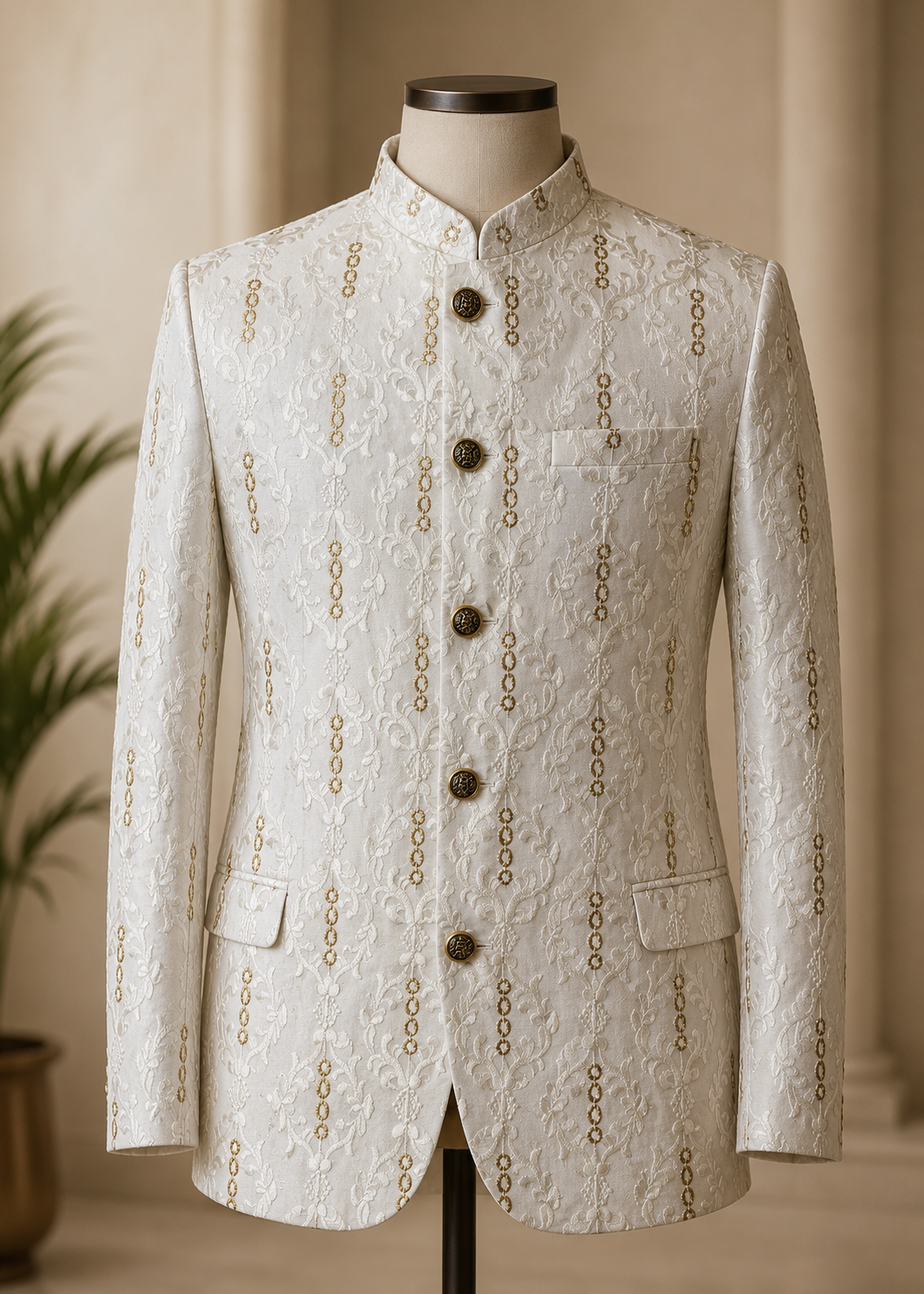 silk Prince Coat in White, gold