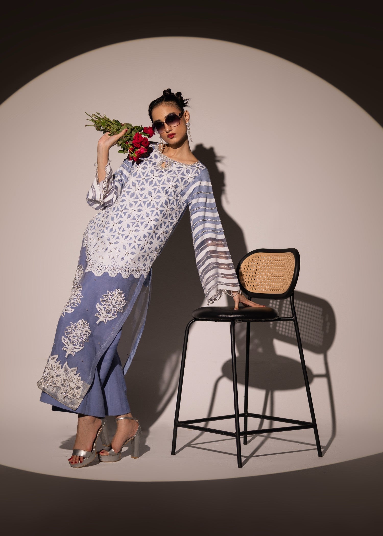 poly organza Kurta Set in Cornflower blue