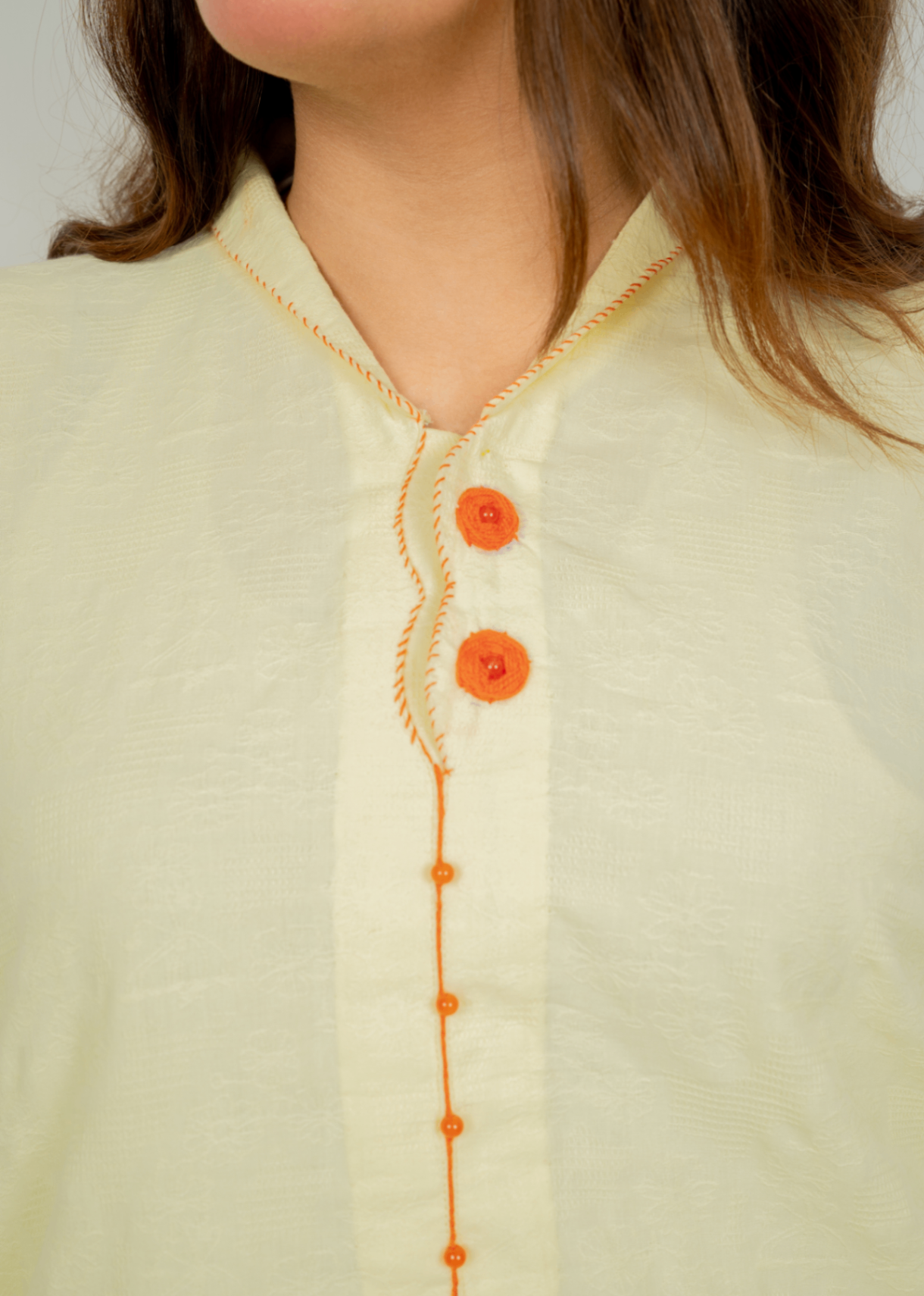 cotton jacquard Kurta Set in Lemon