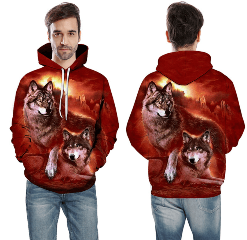 Digital Double Wolf Print Long-Sleeved Sweater