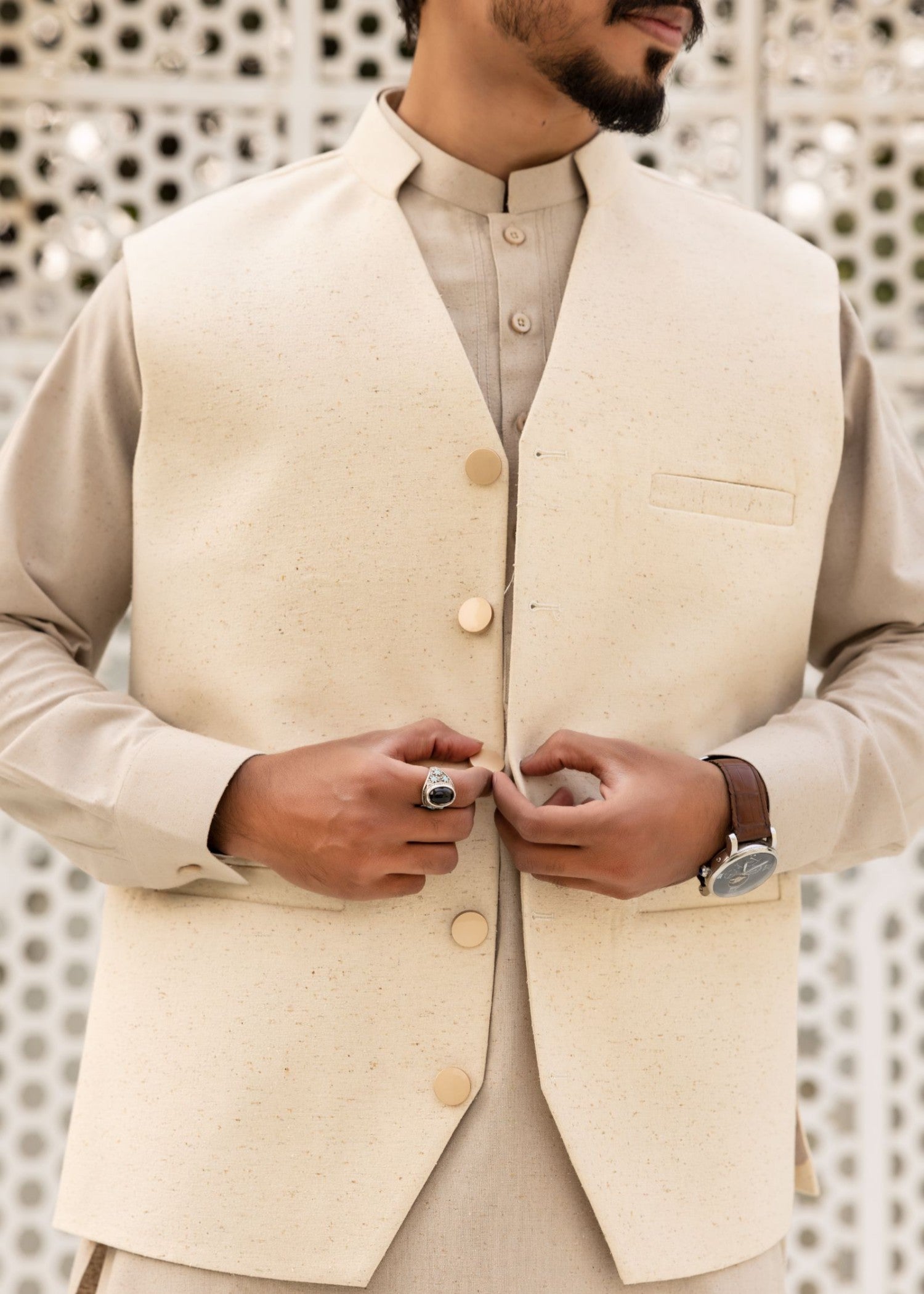 karandi Waistcoat in Cream by Istor House Of Premium Fabrics