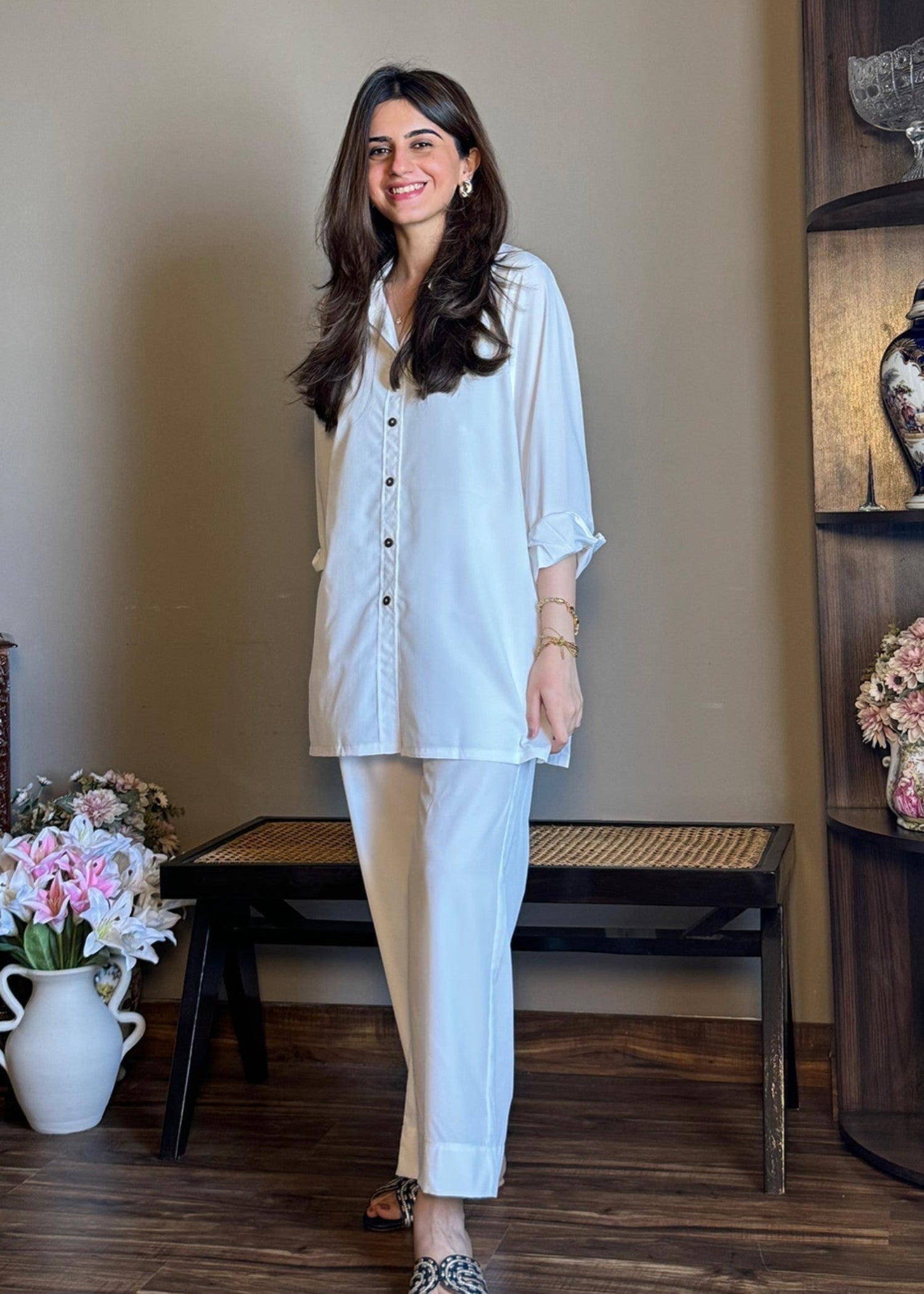 crepe Co ord Sets in White