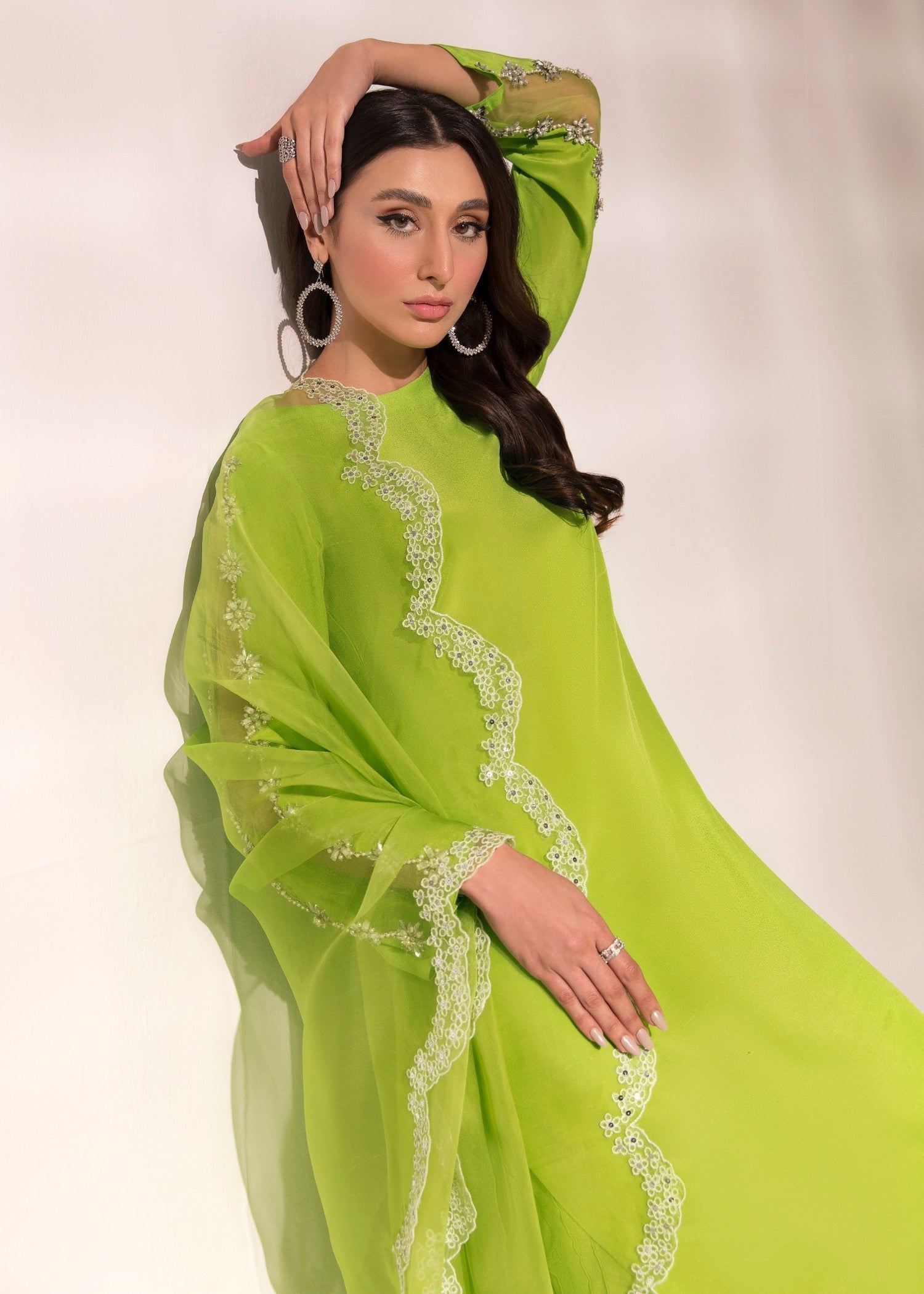 kattan silk Kurta Set in Neon green