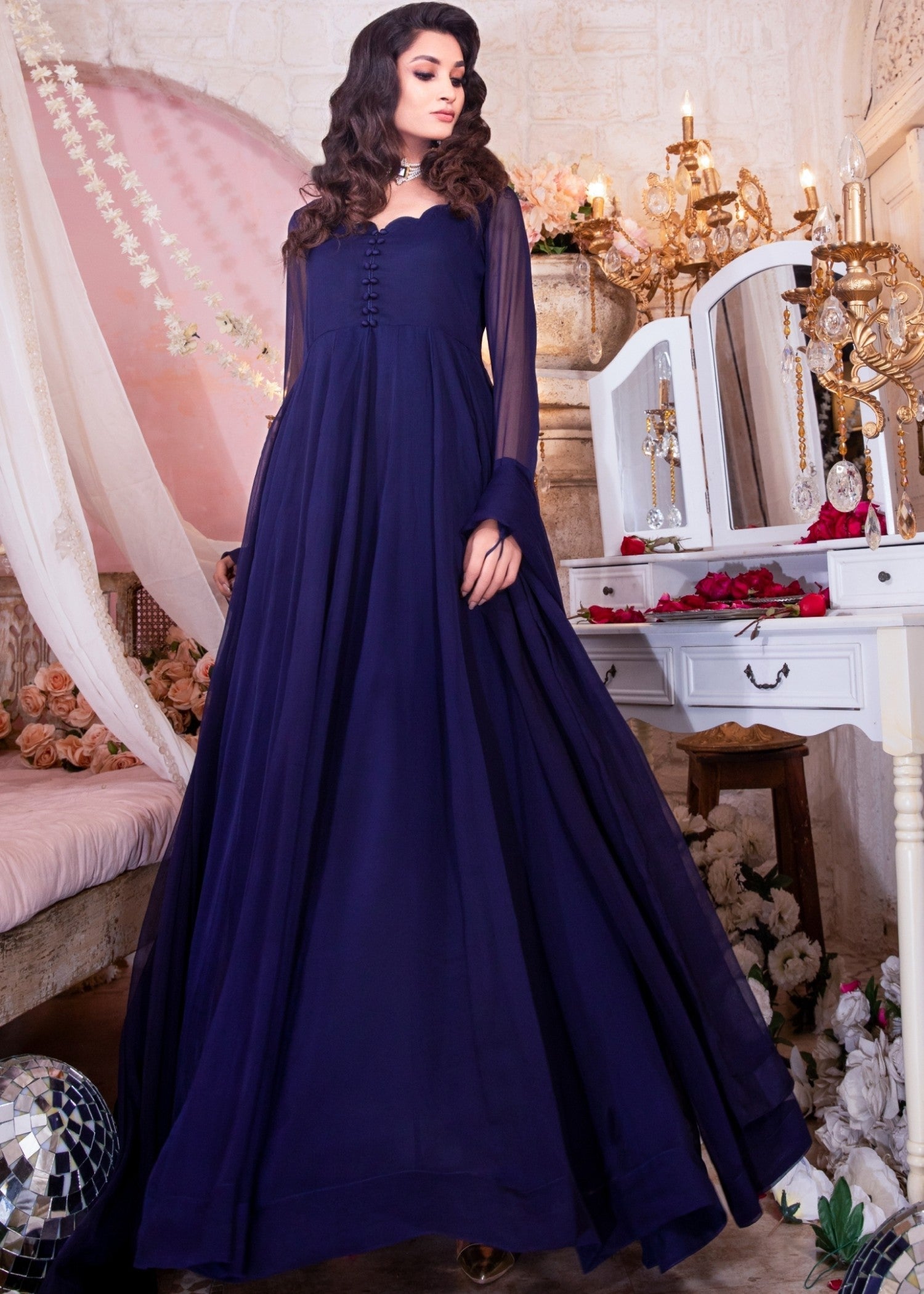 chiffon Pishwas in Navy blue