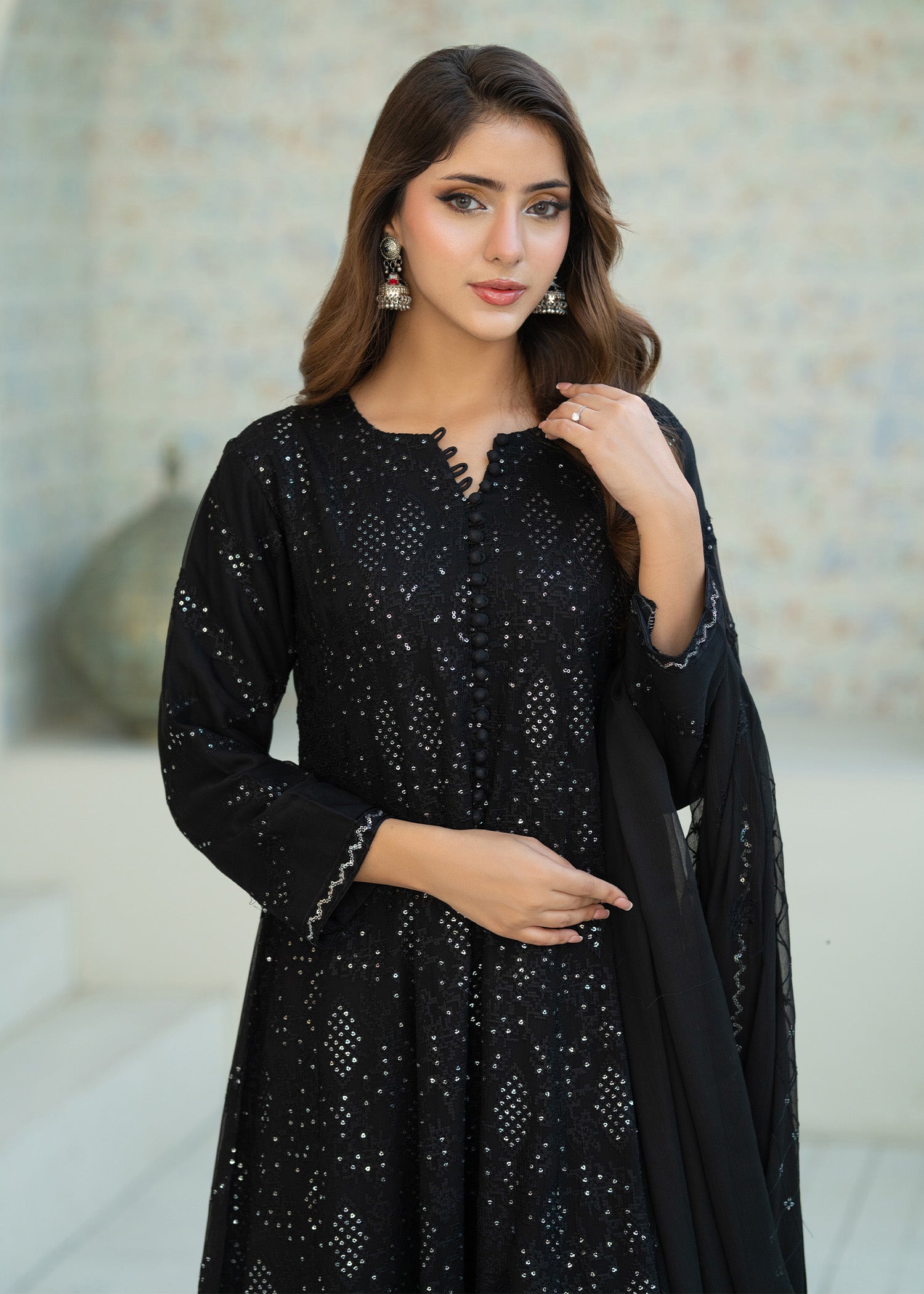 chiffon Pishwas in Black