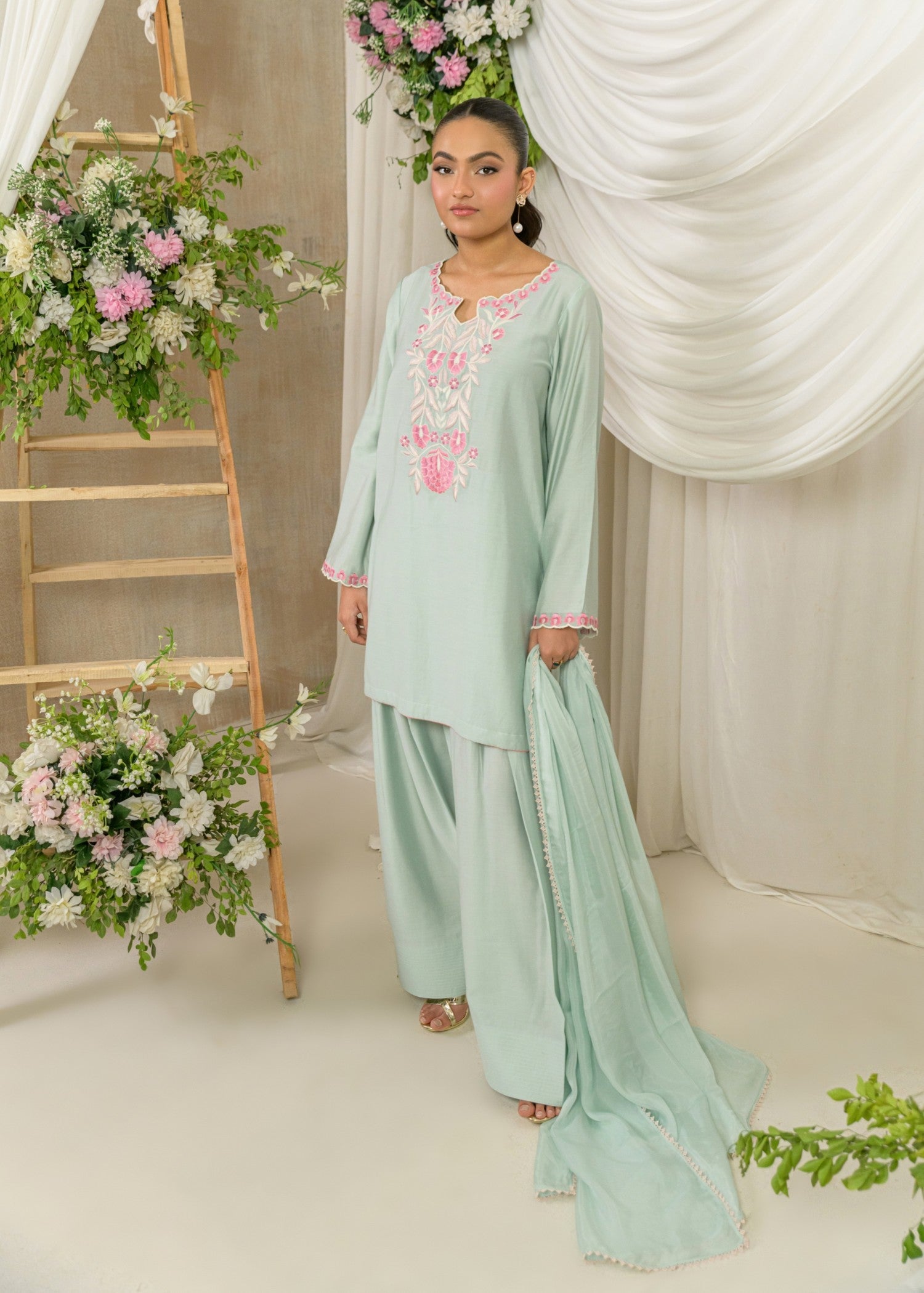 viscose modal Kurta Set in Moss green