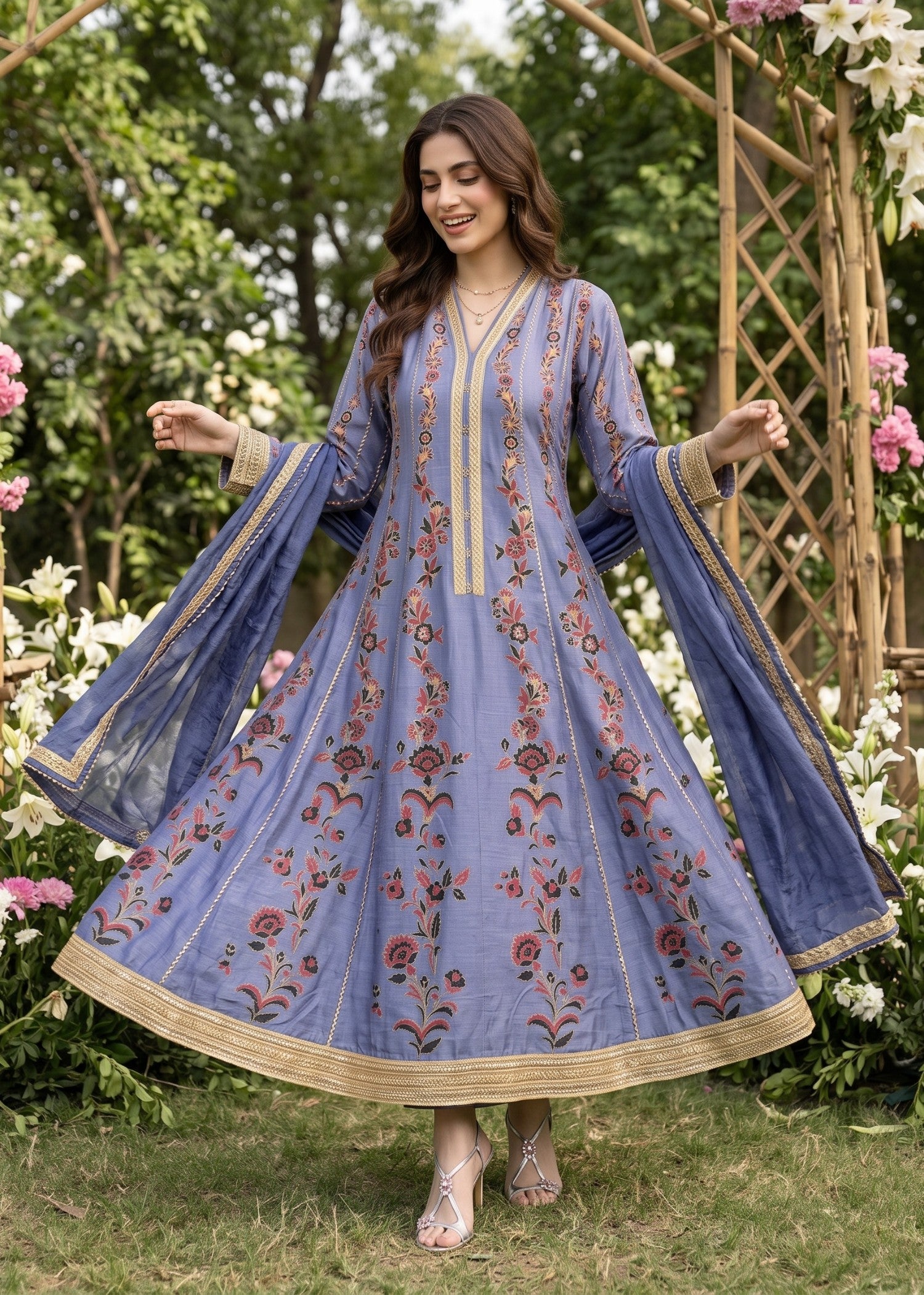 pk raw silk Anarkali in Lavender