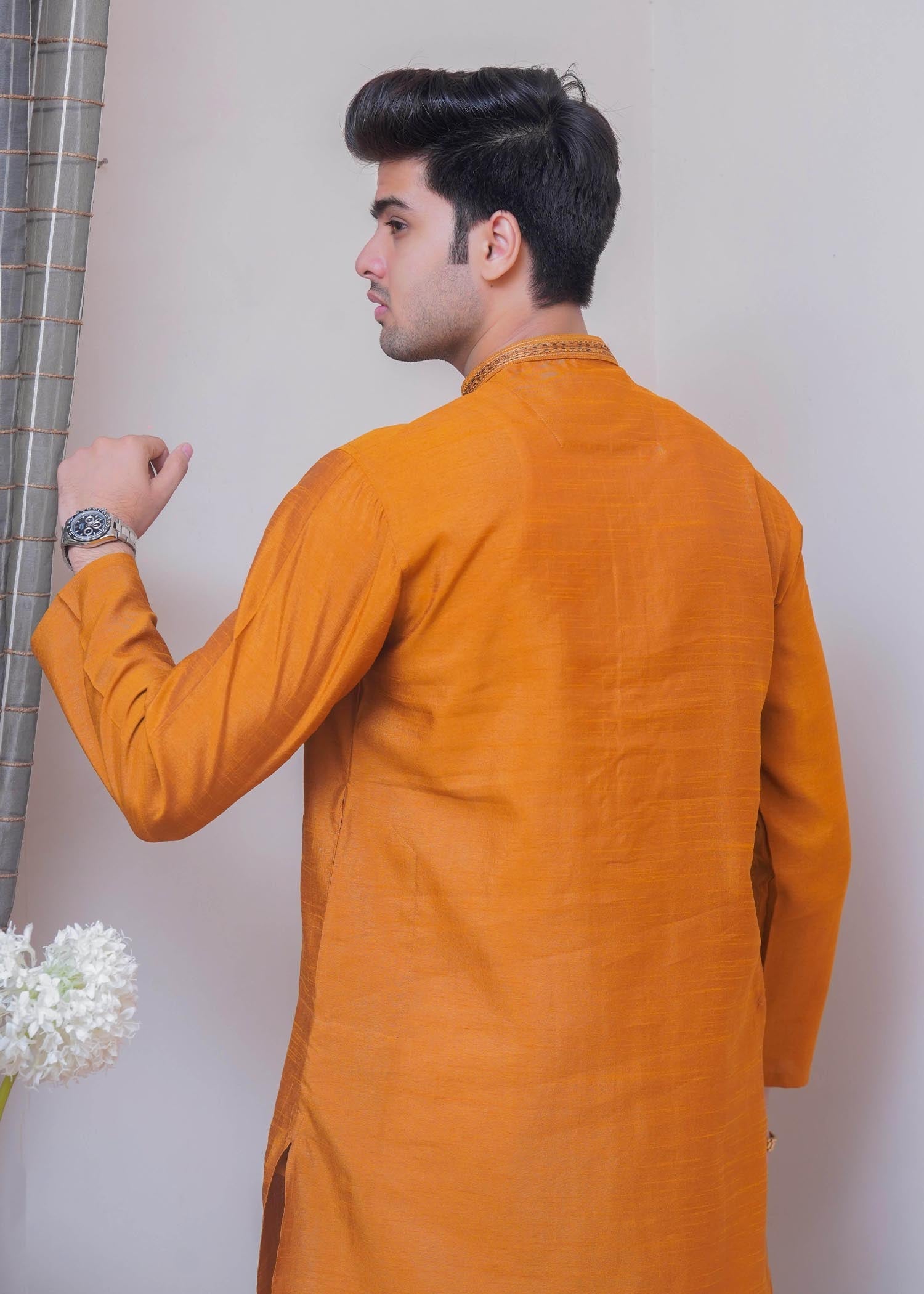 raw silk Kurta in Orange