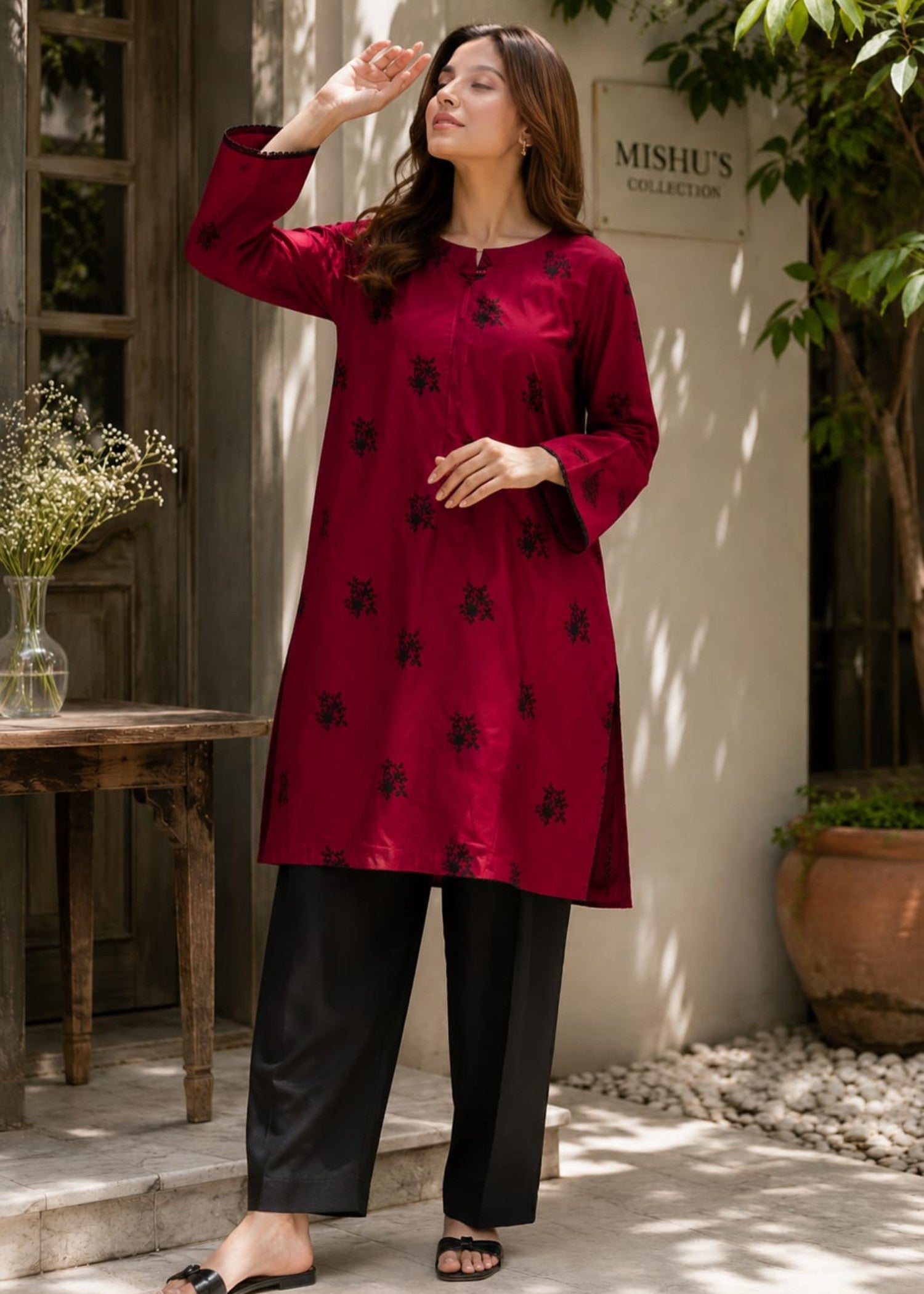 lawn cotton Co Ord Sets in Venetian red