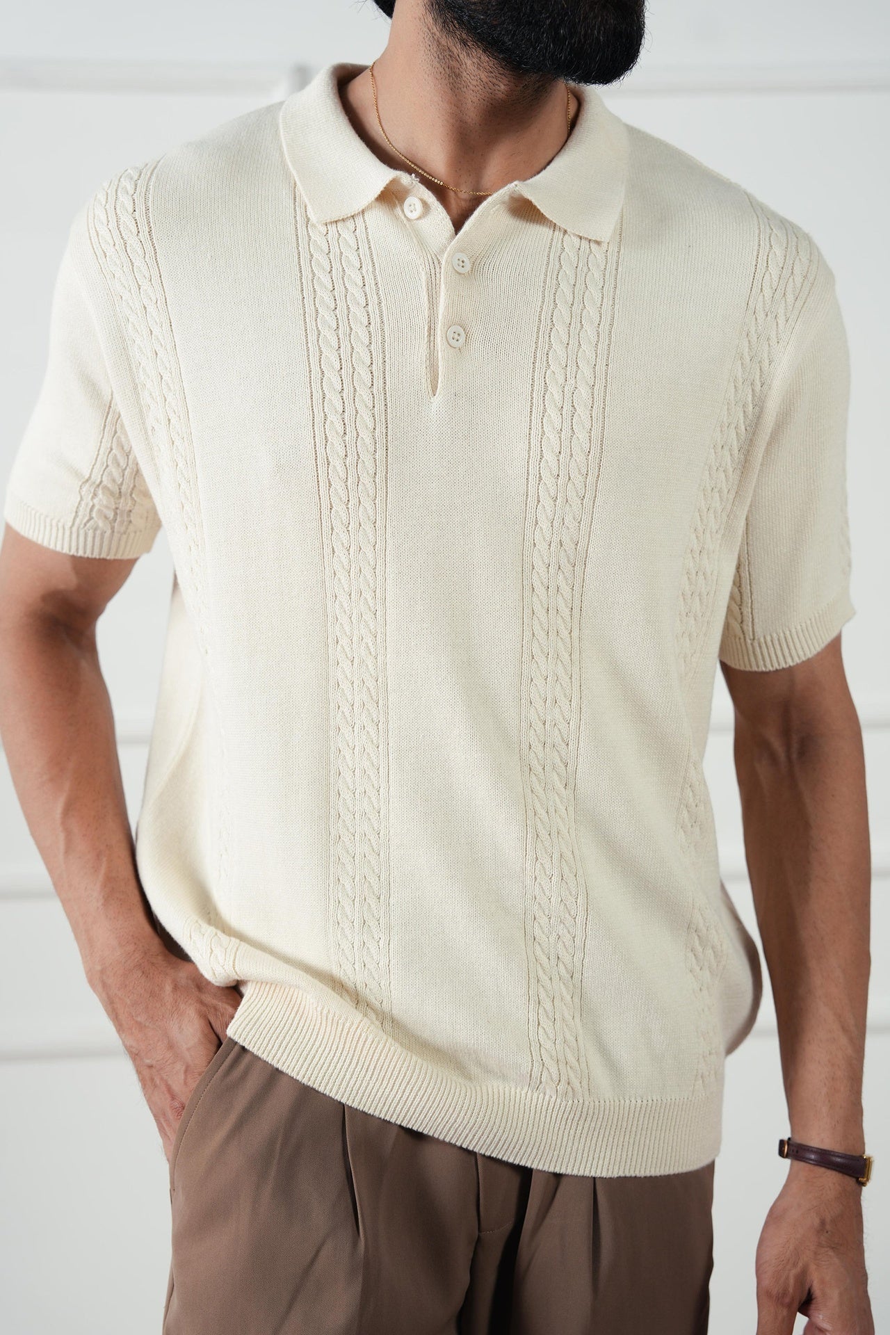 cotton jersey Polo Shirt in Cream