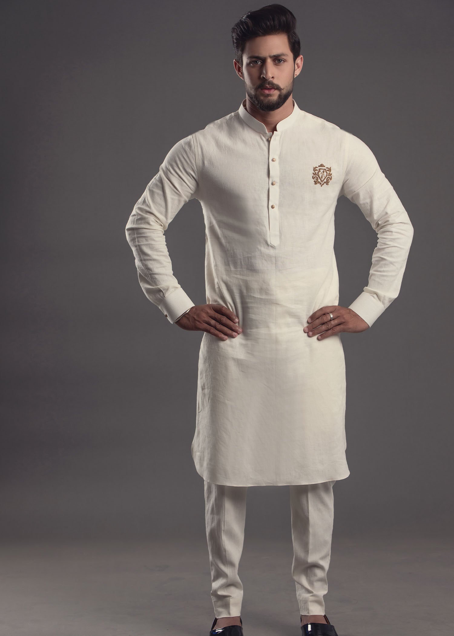 cotton linen Kurta Set in White