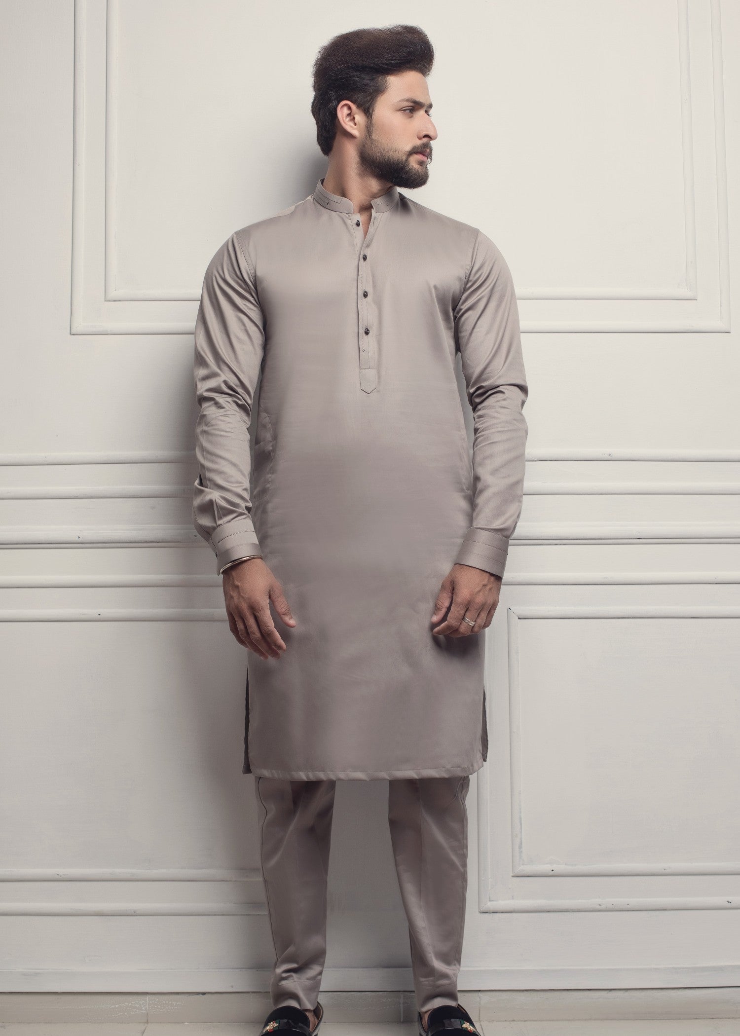 cotton satin Kurta Set in Beige
