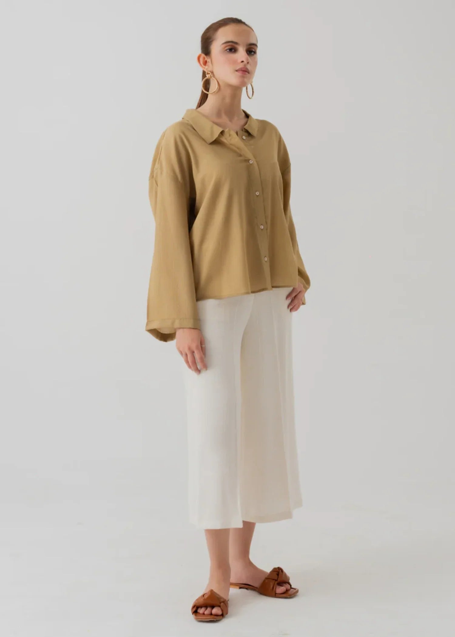 viscose linen Trousers in Off-white