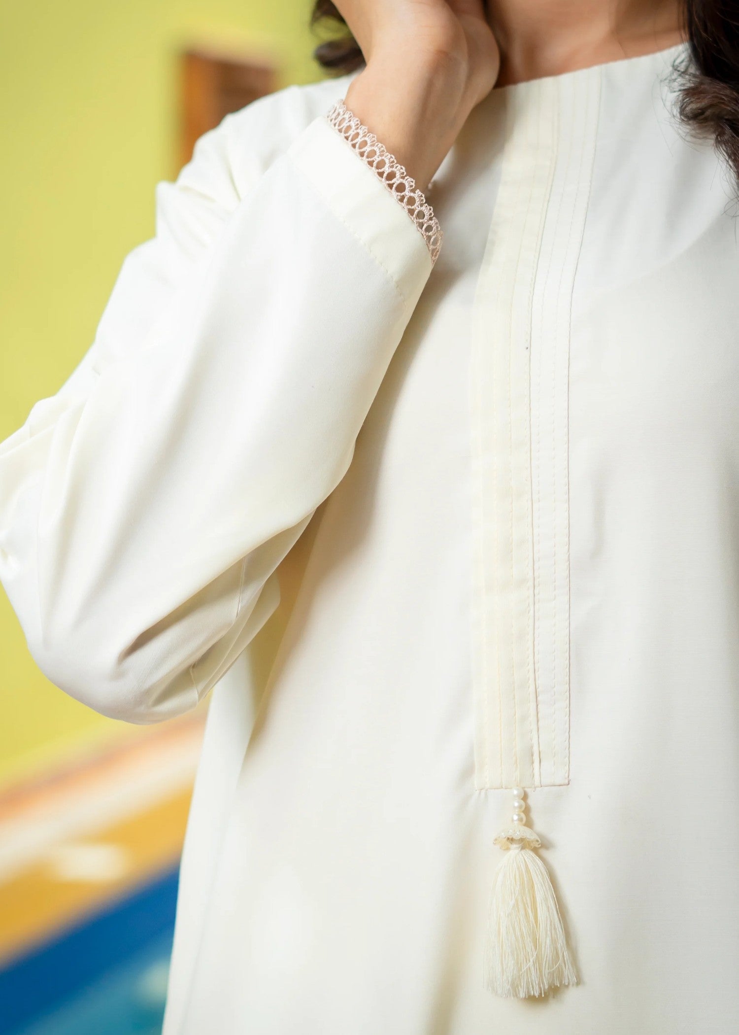 wash & wear Kurta Set in Off-white