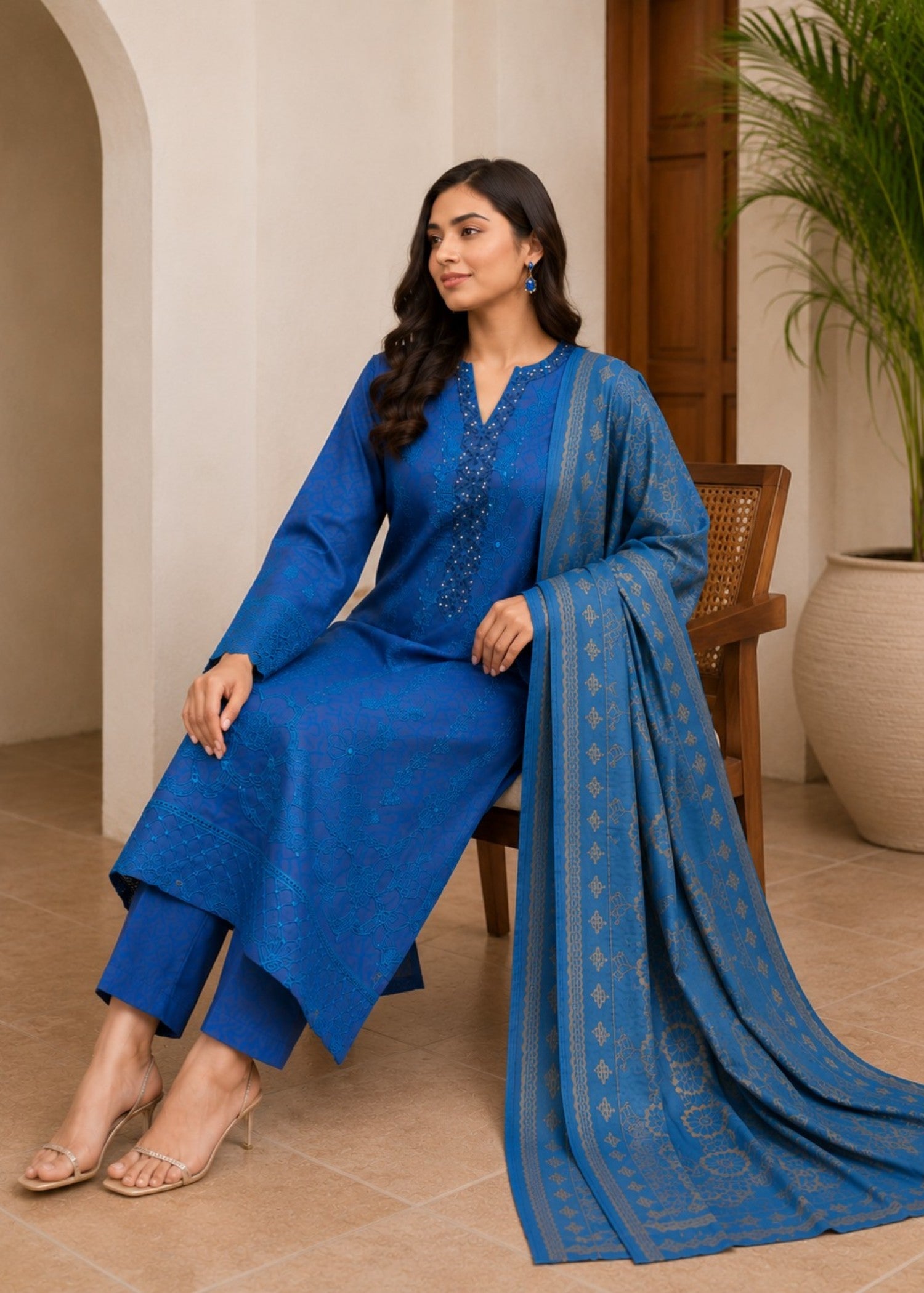lawn cotton Kurta Set in Carolina blue