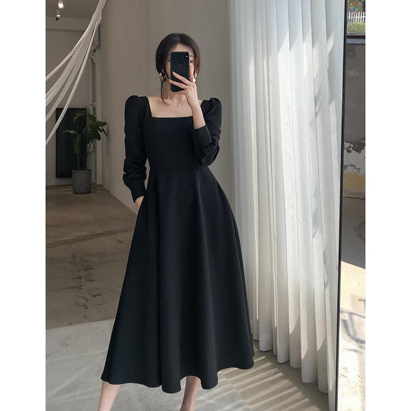 Vintage Hepburn Style Puff Sleeve Waist Slimming Dress for Women