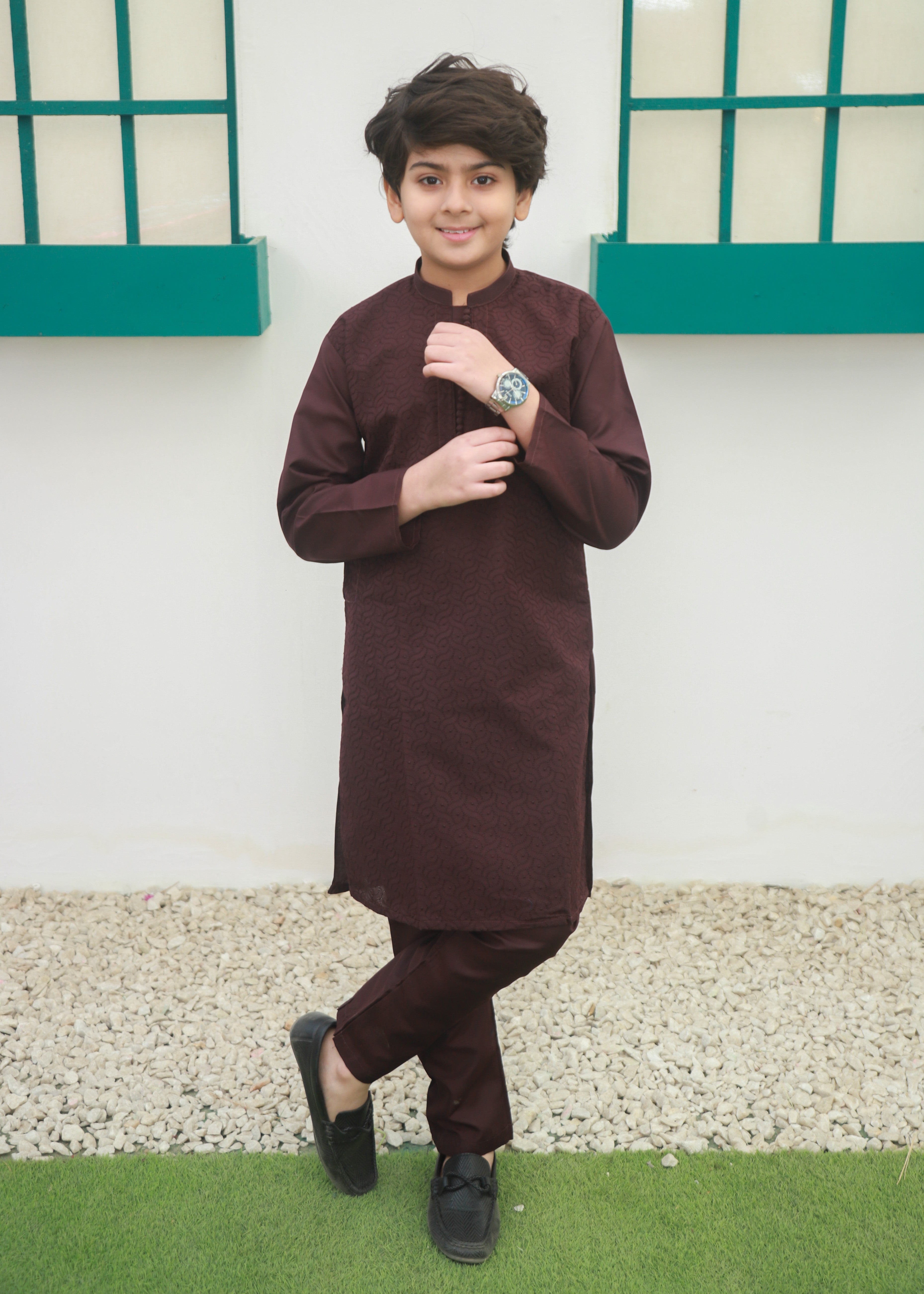 cotton Kurta Set in Burgundy