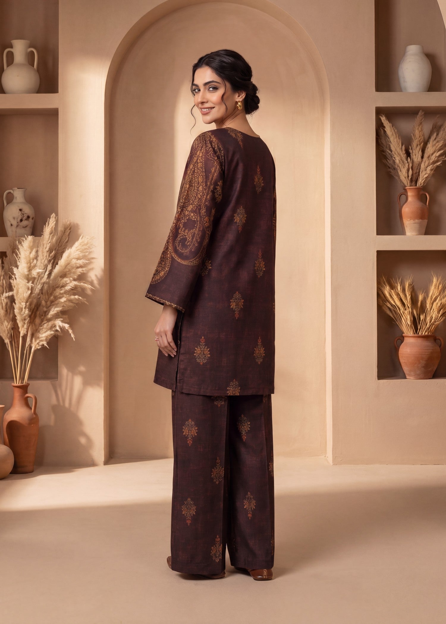 cotton viscose Kurta Set in Brown