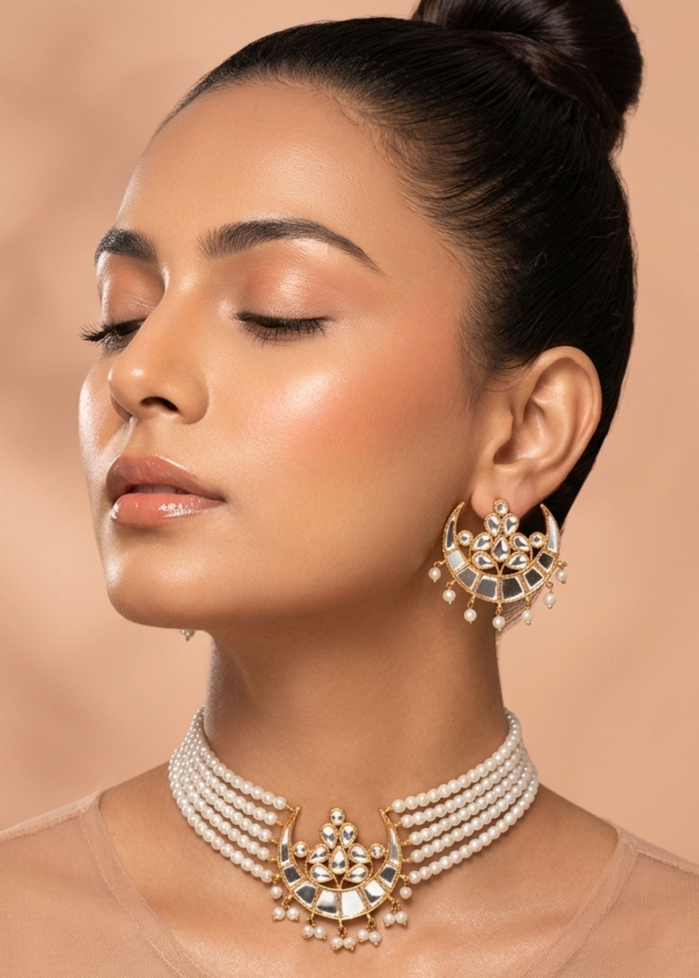 Choker in Pearl white, gold Color by - Trendy Women Choker MTR5332
