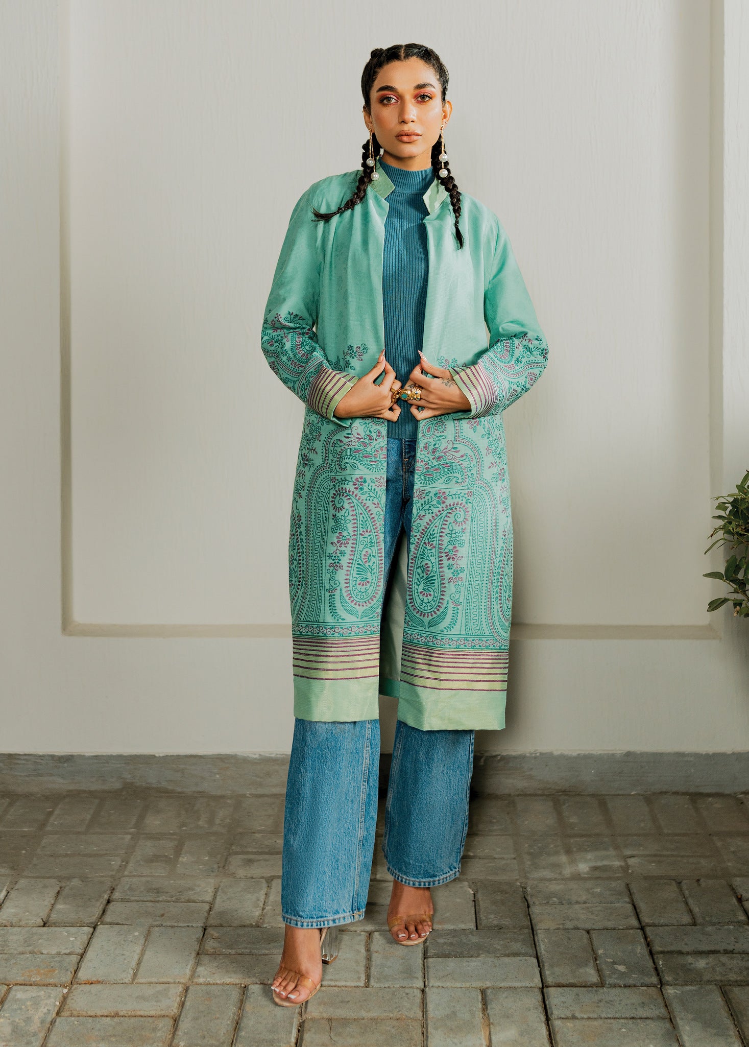 slub khaddar Jacket in Green