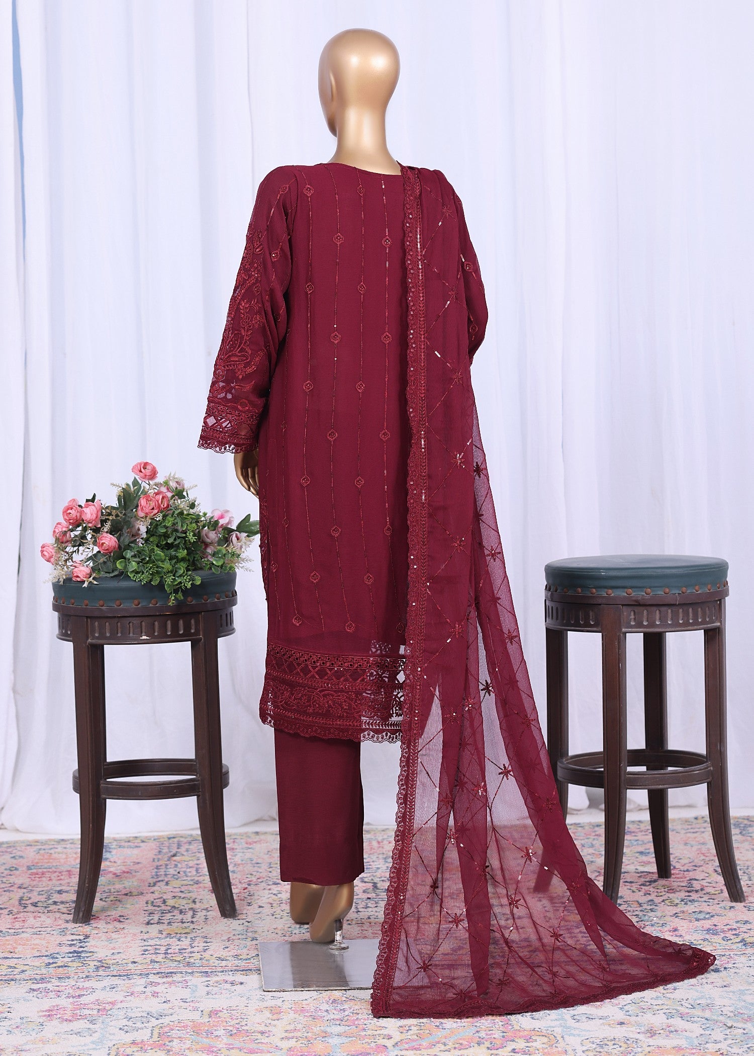 polyester chiffon Kurta Set in Sangria
