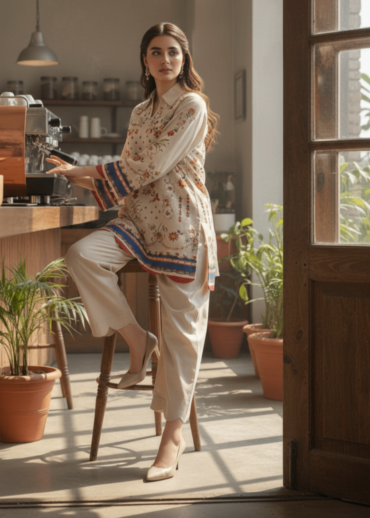 cambric Kurta Set in Cream