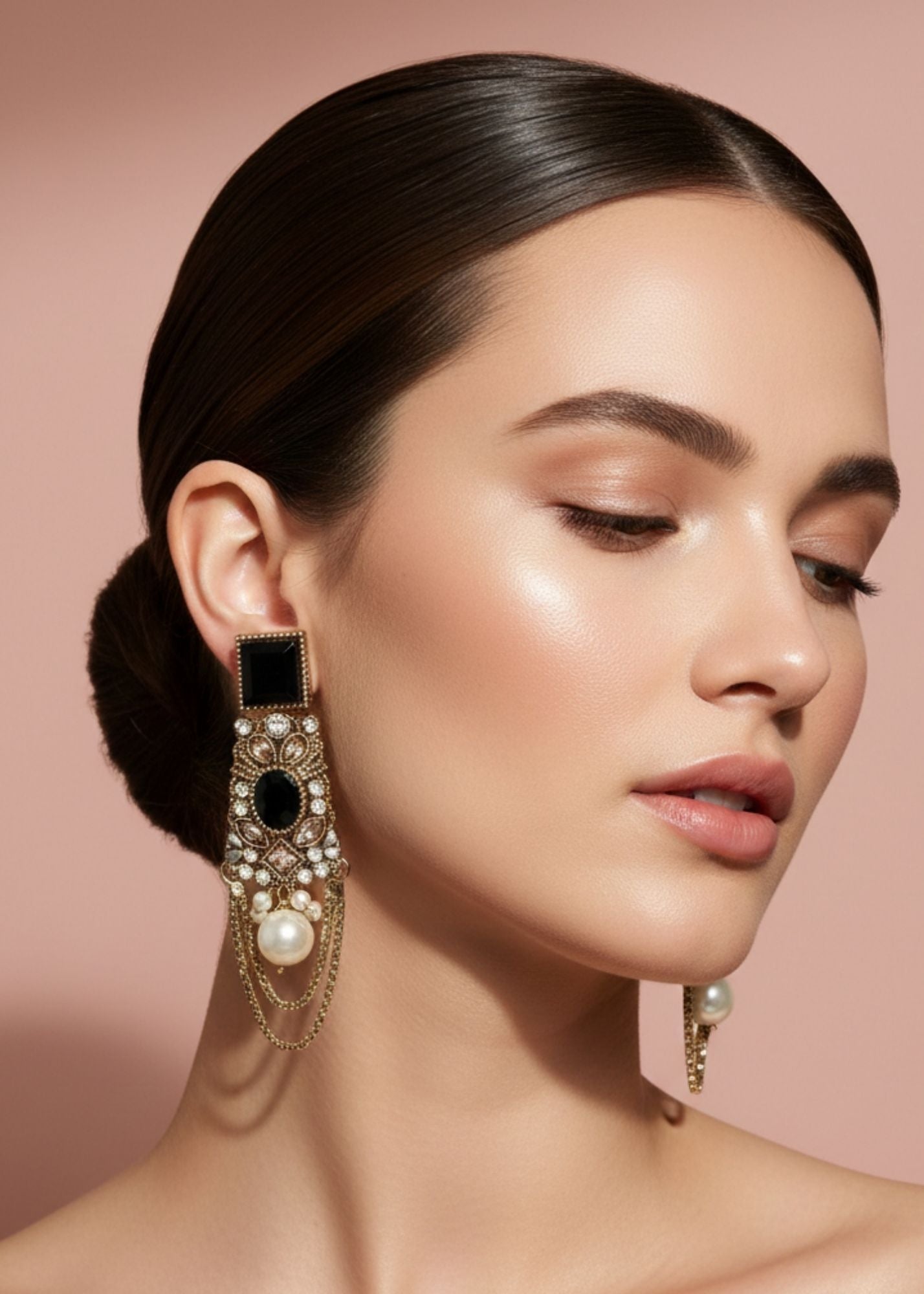 Earrings in Champagne, black Color by - Trendy Women Earrings BTN9324