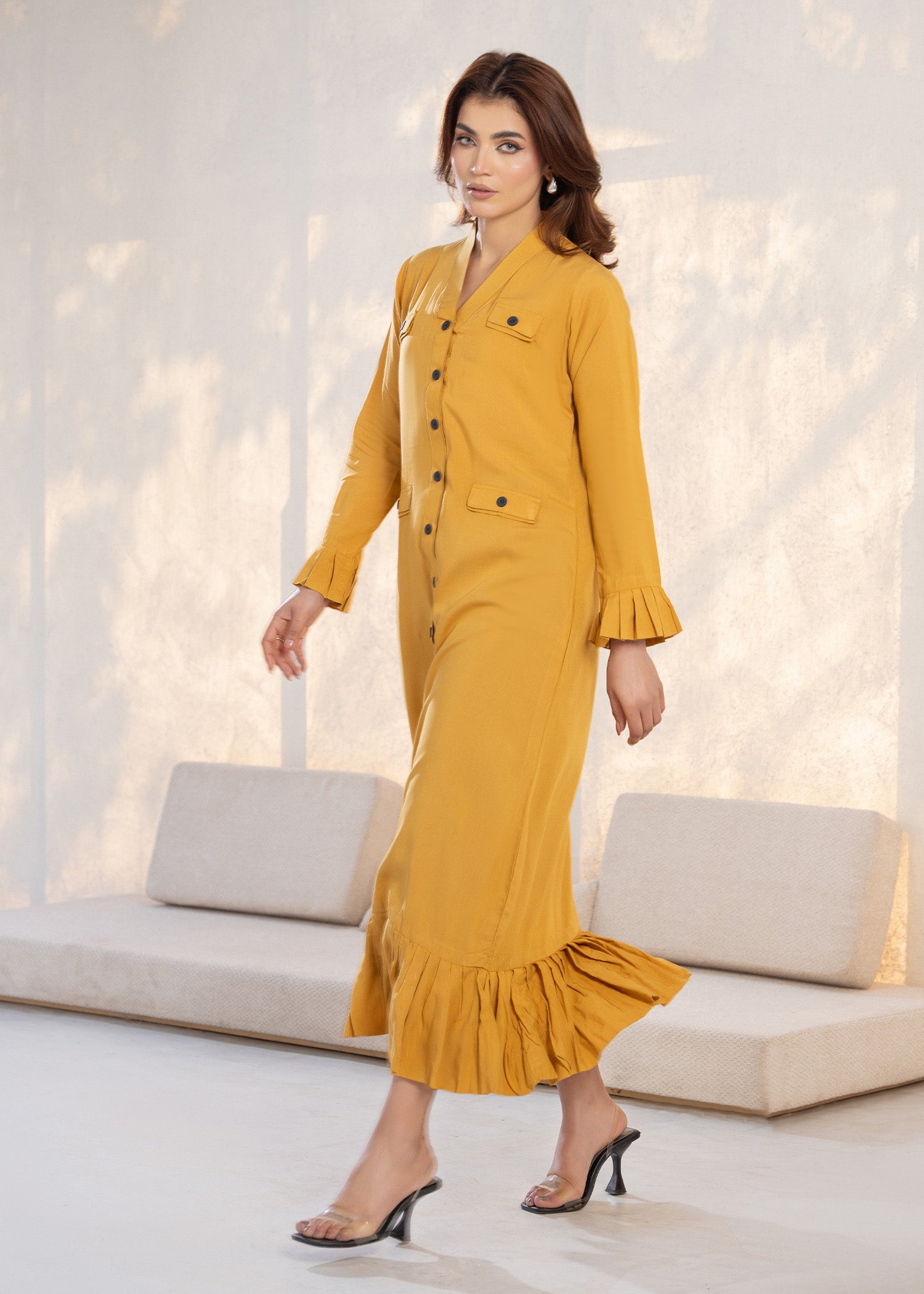 linen Dress in Mustard