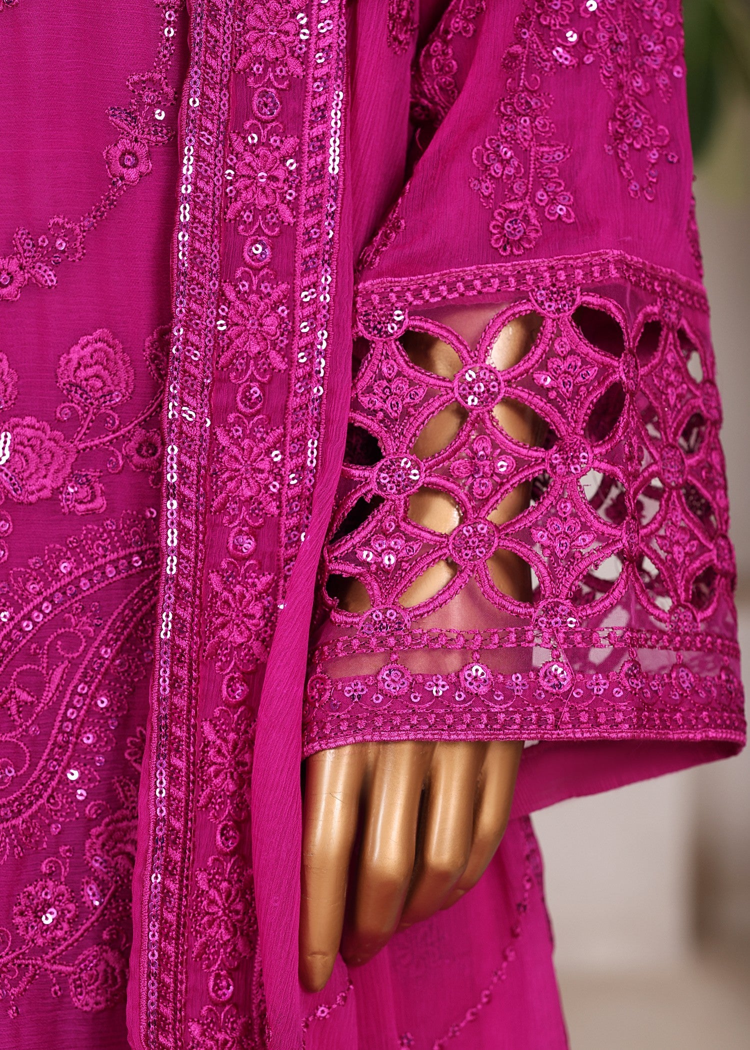 bemberg crinkle chiffon Kurta Set in Magenta
