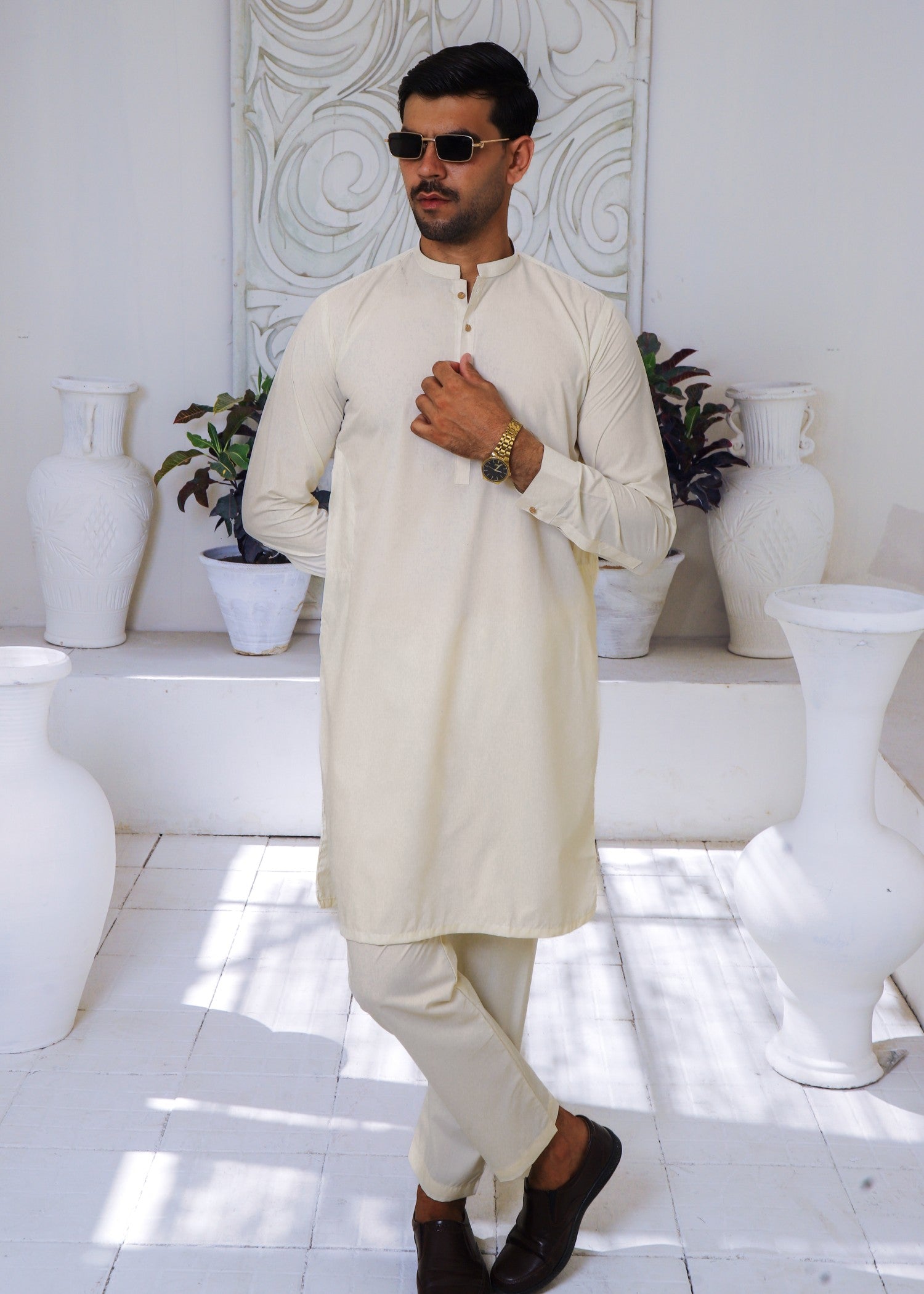 wash & wear Kurta Set in Pearl white