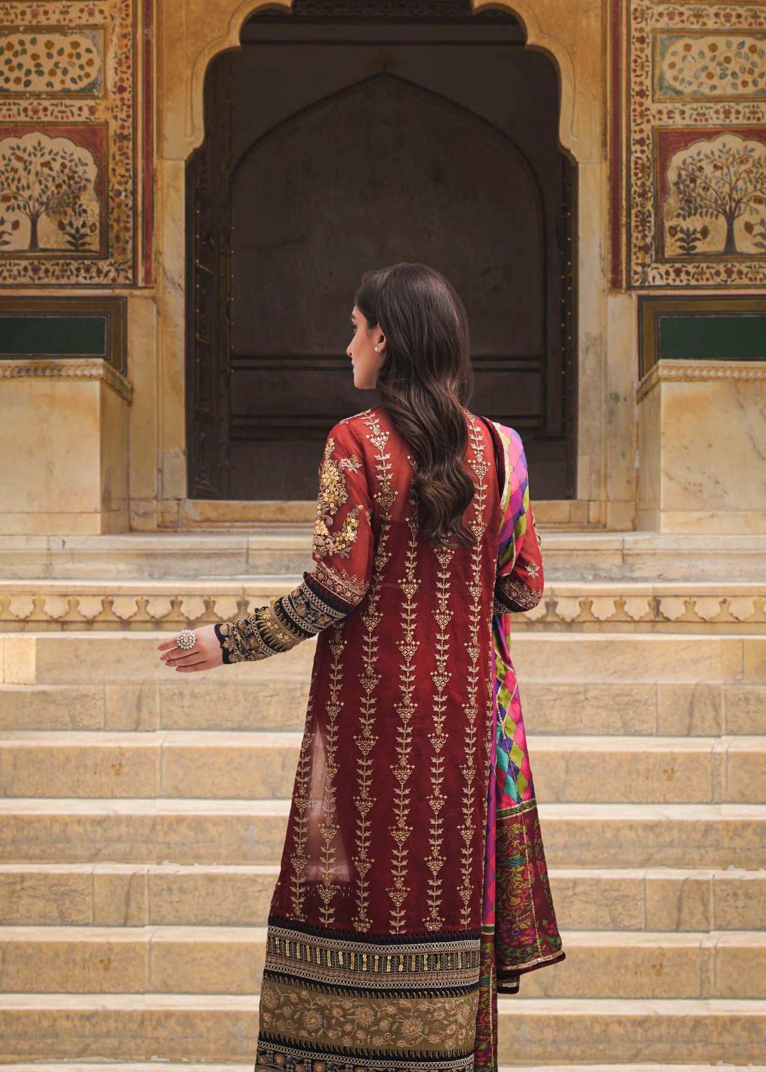 poly karandi Kurta Set in Red