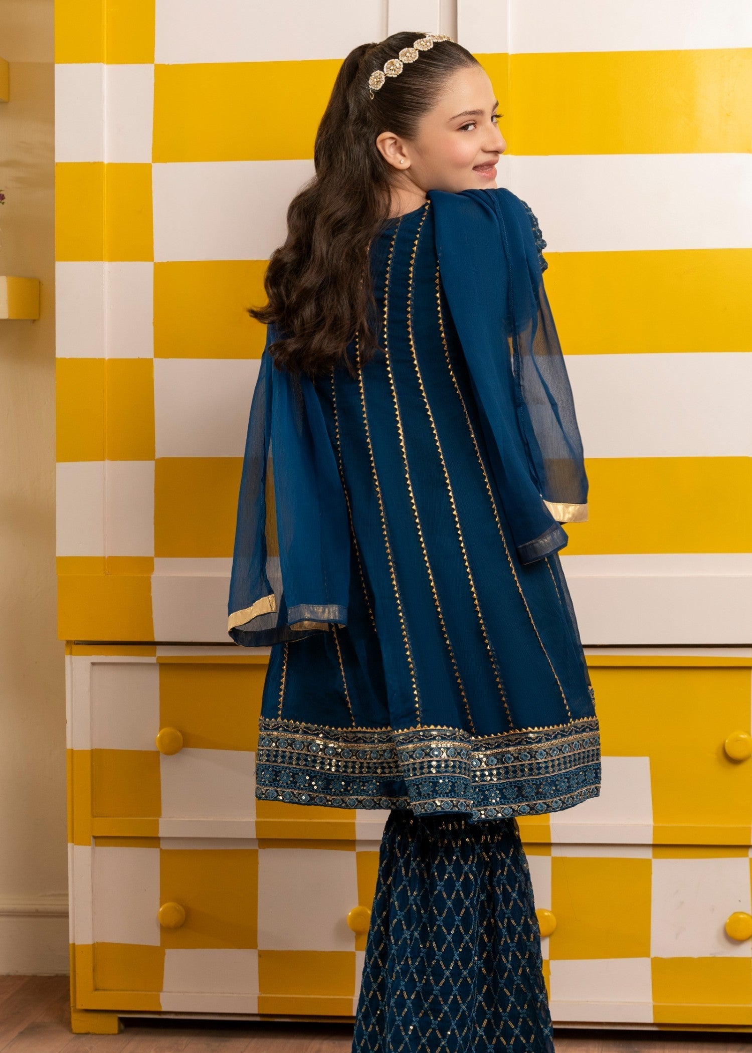 chiffon Short Frock in Teal