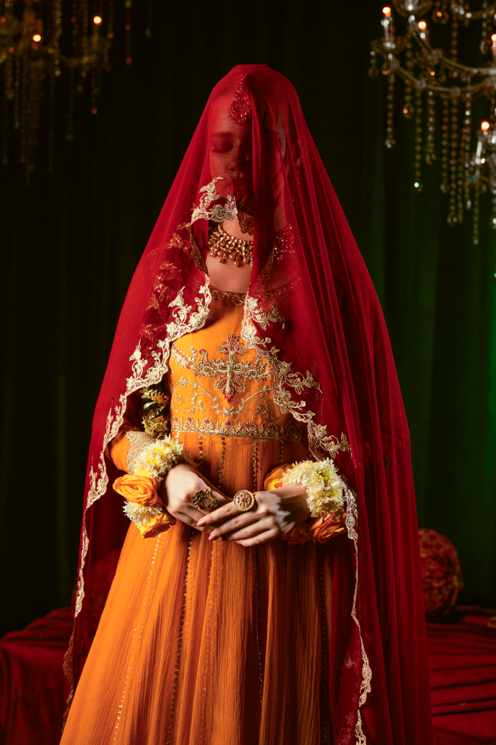 chiffon Pishwas in Mustard