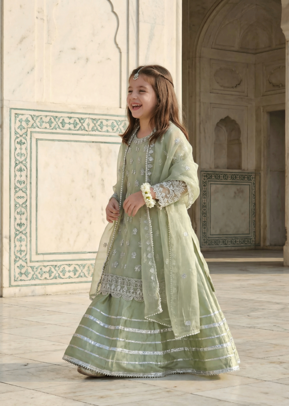 organza Lehenga in Pistachio green