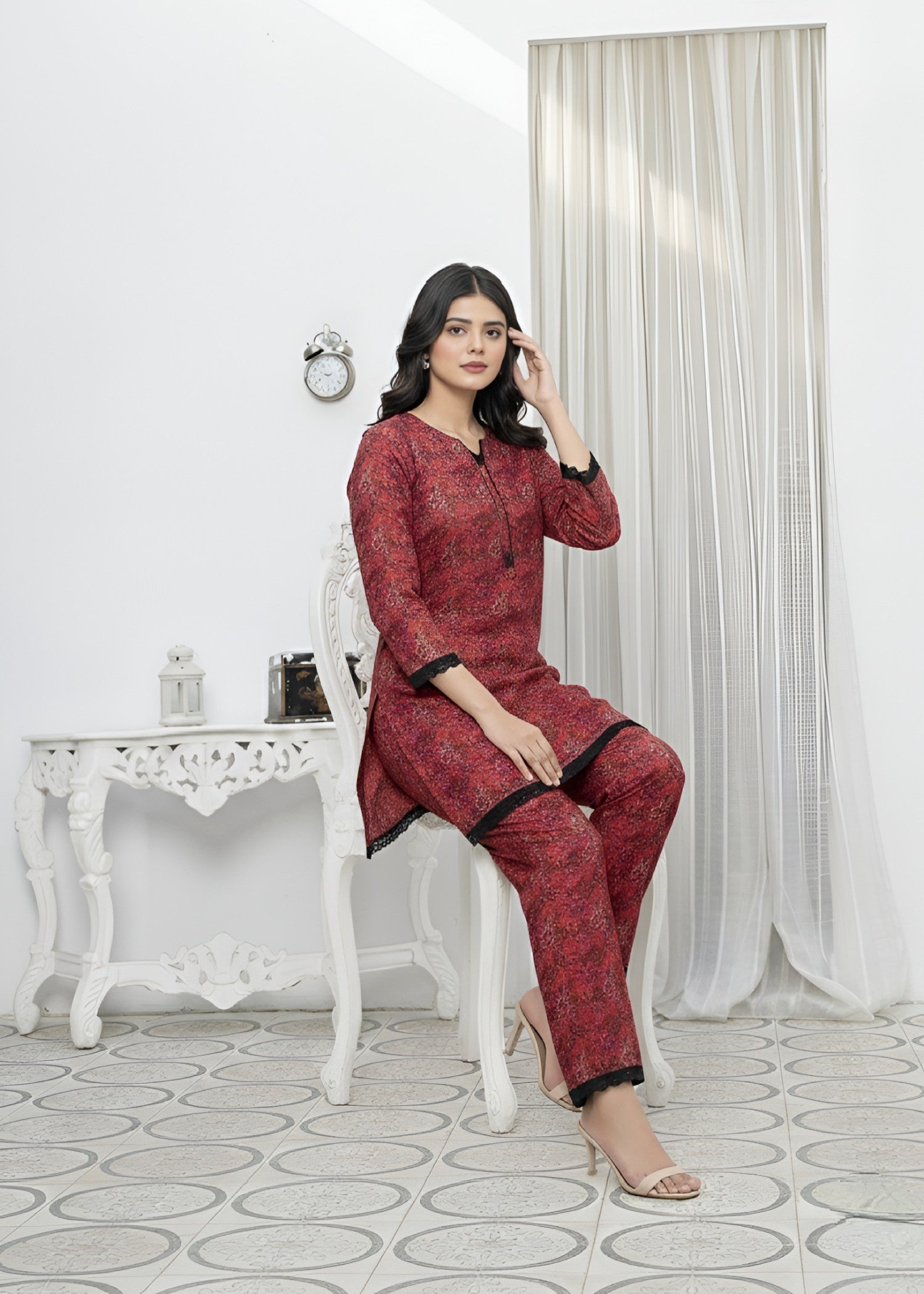 cambric Co Ord Sets in Blood red