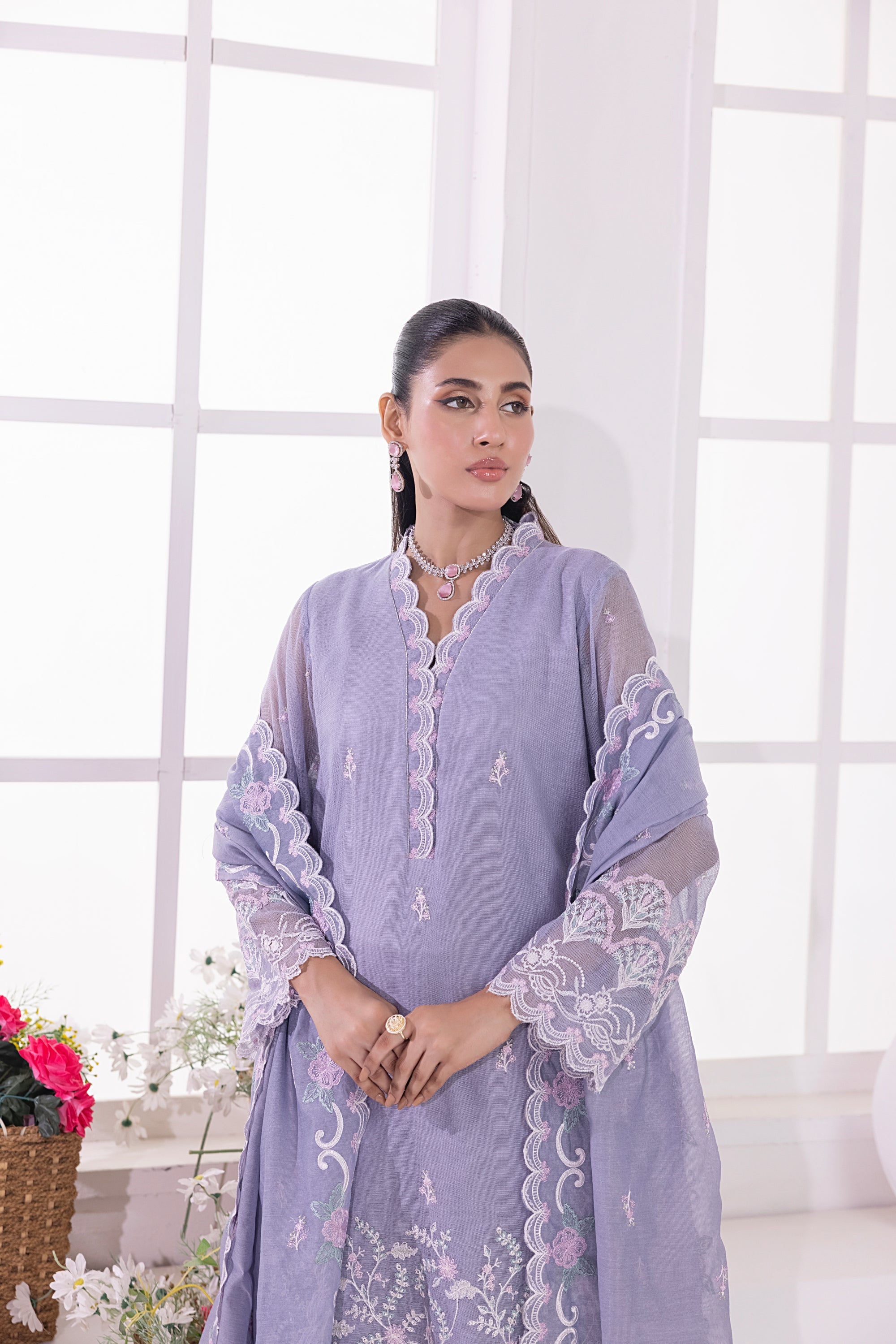 net Kurta Set in Royal lilac
