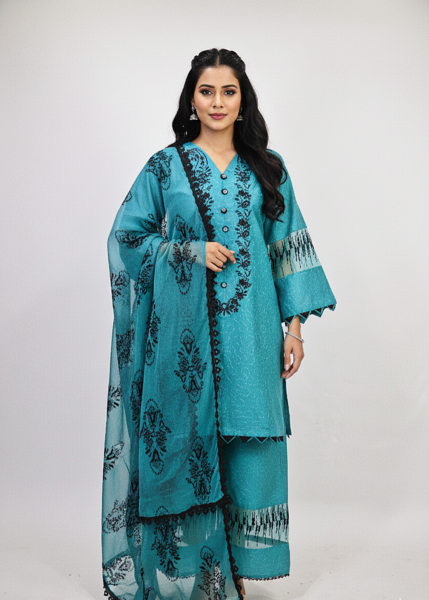 chikankari cotton Kurta Set in Dark cyan