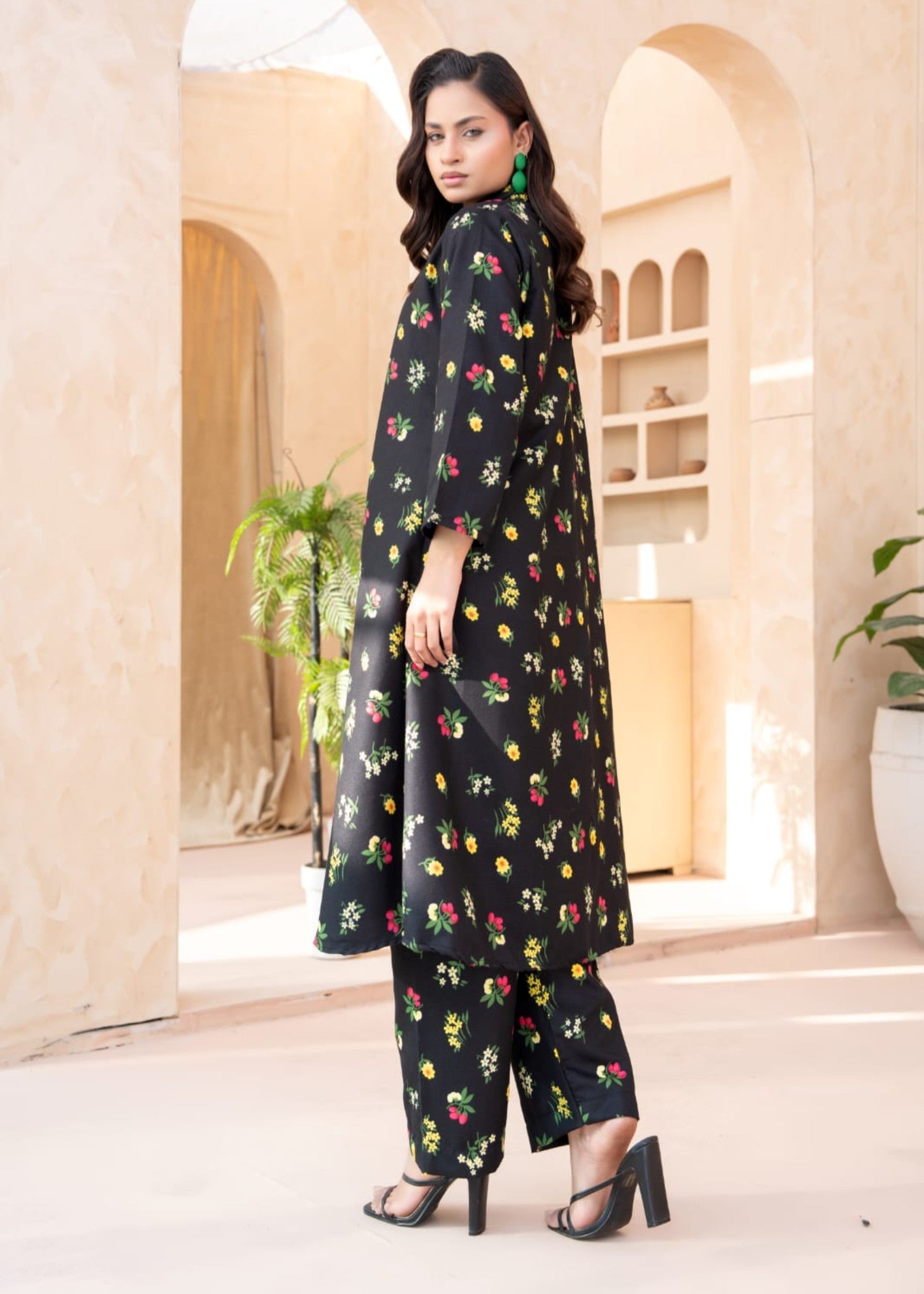 twill cotton Pishwas in Black