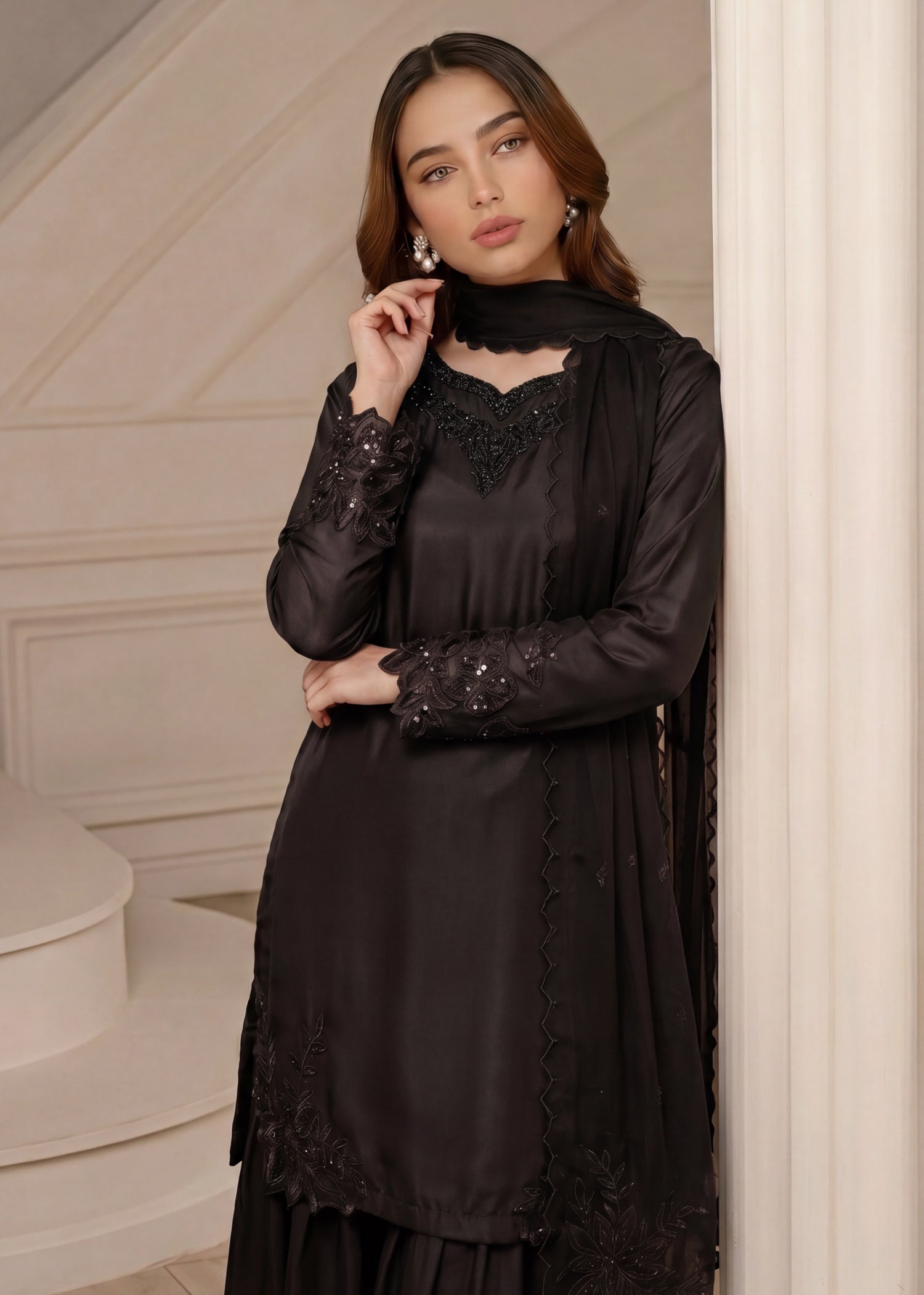 silk Sharara in Black
