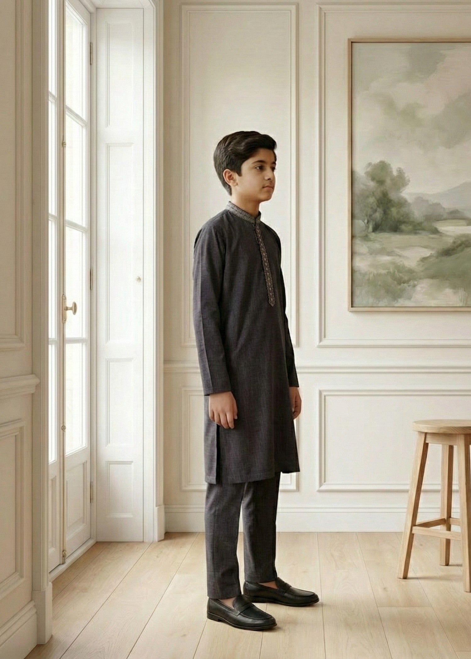 textured wash & wear Kurta Set in Brown