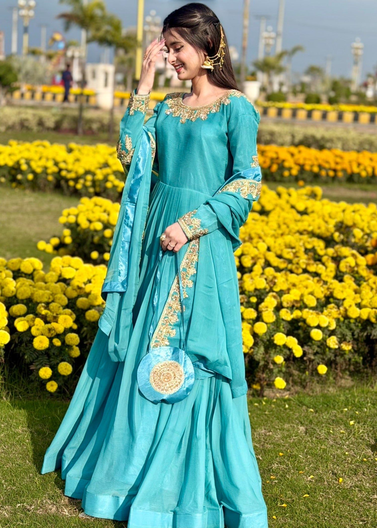 chiffon Maxi in Dark cyan