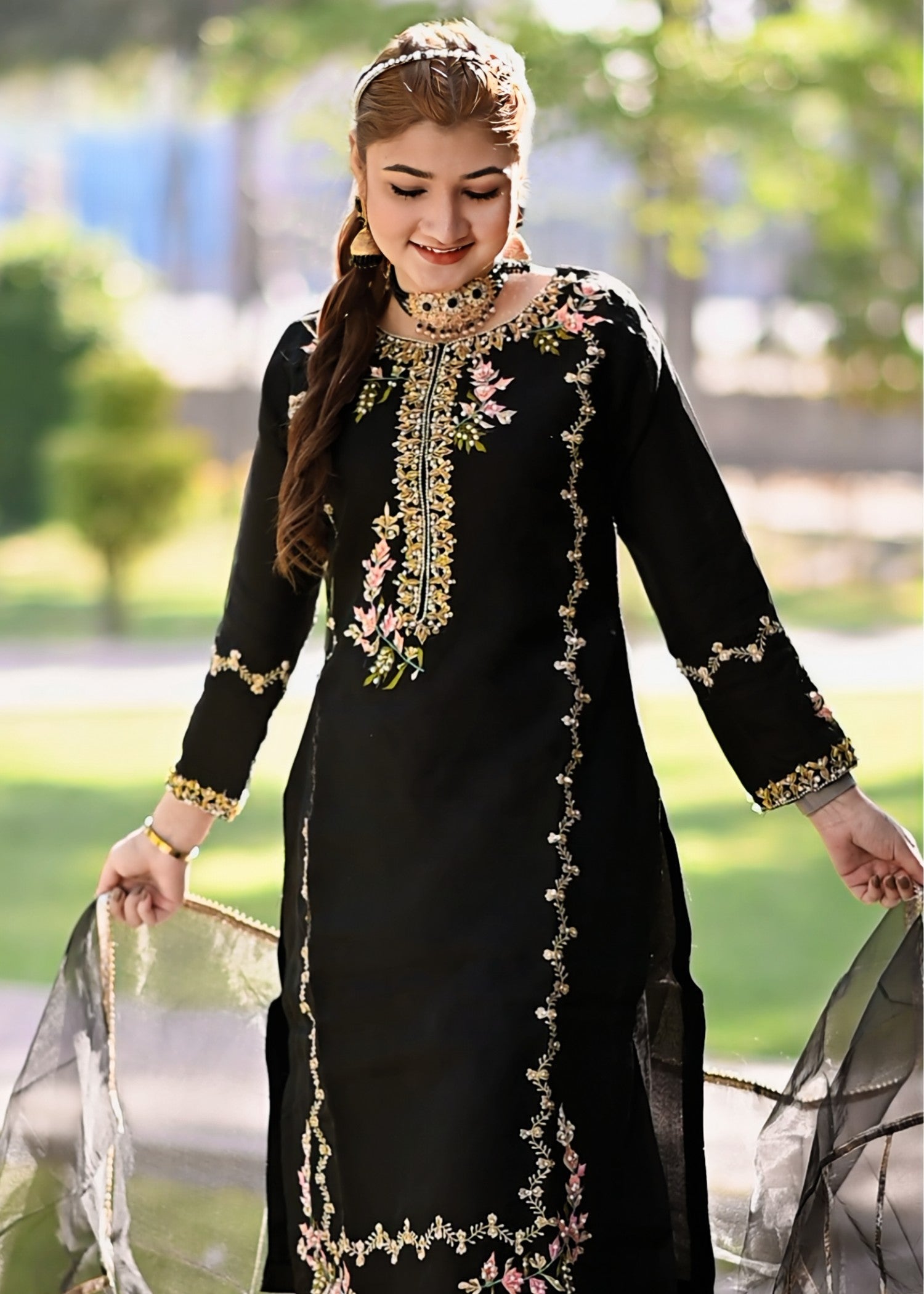poly organza Sharara in Black