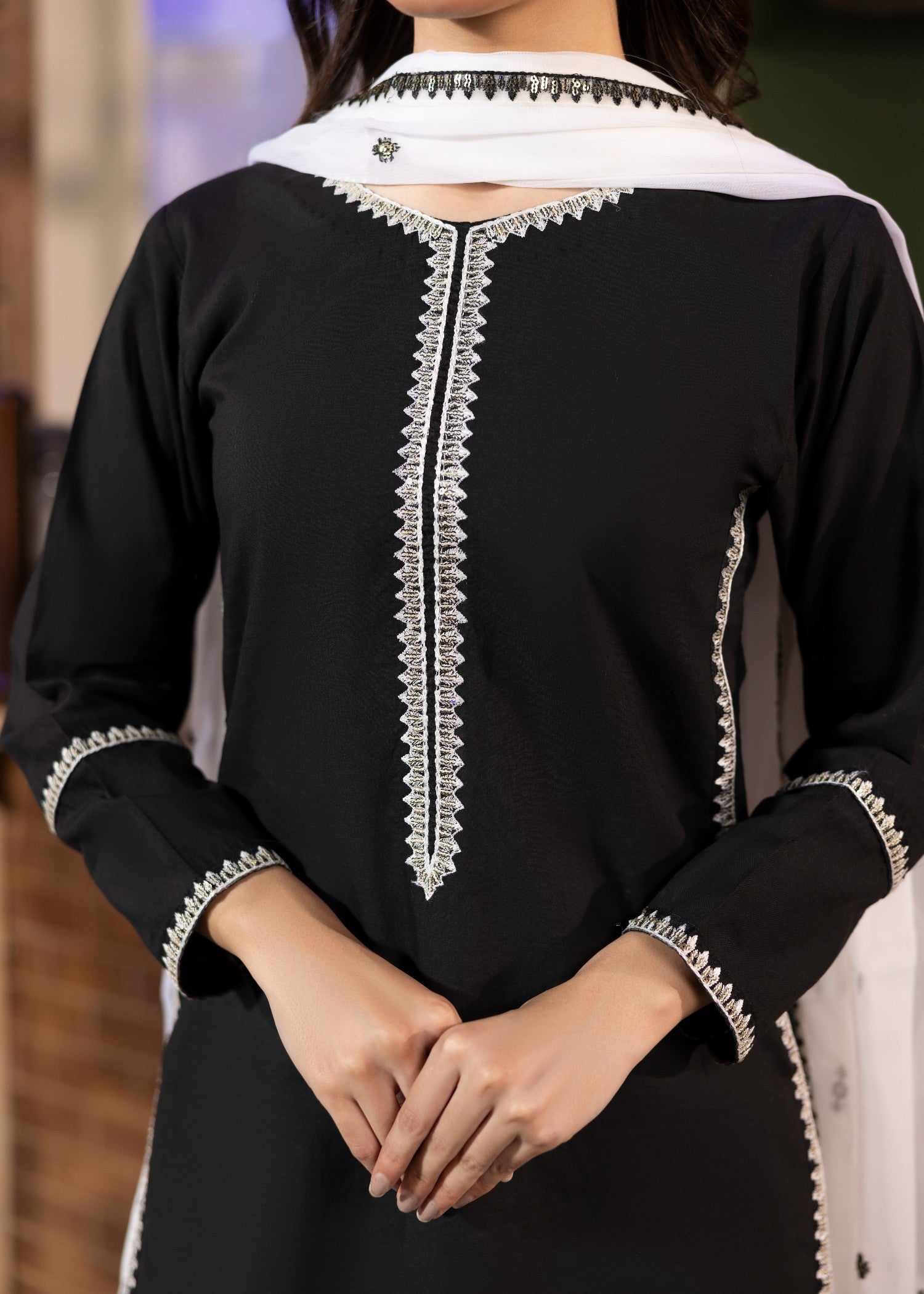 lawn cotton Sharara in Black, white